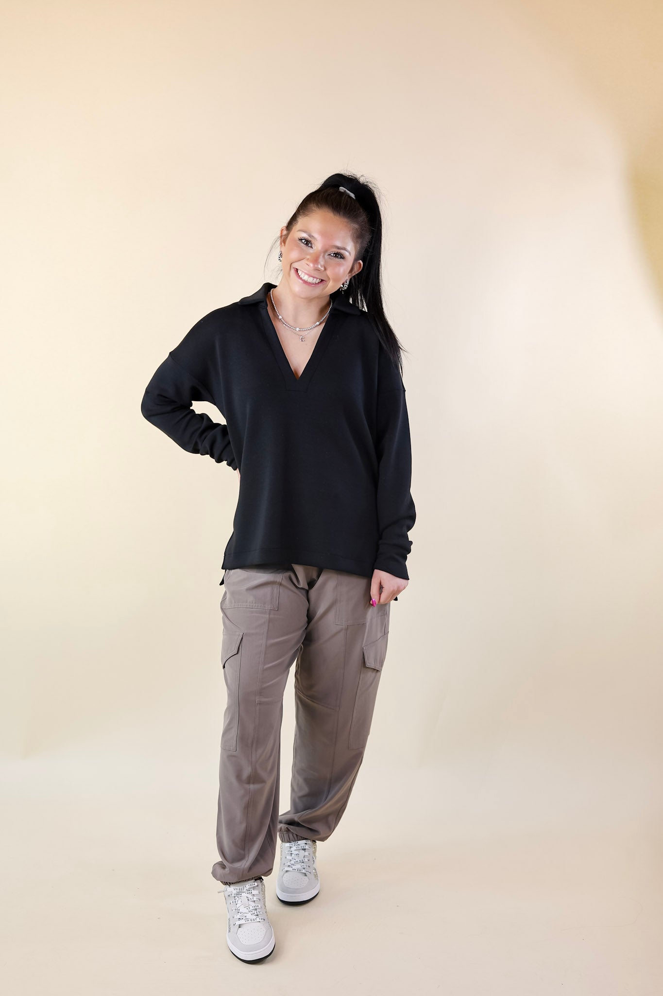 SPANX | Casual Fridays Cargo Jogger in Smoke (Brown) - Giddy Up Glamour Boutique