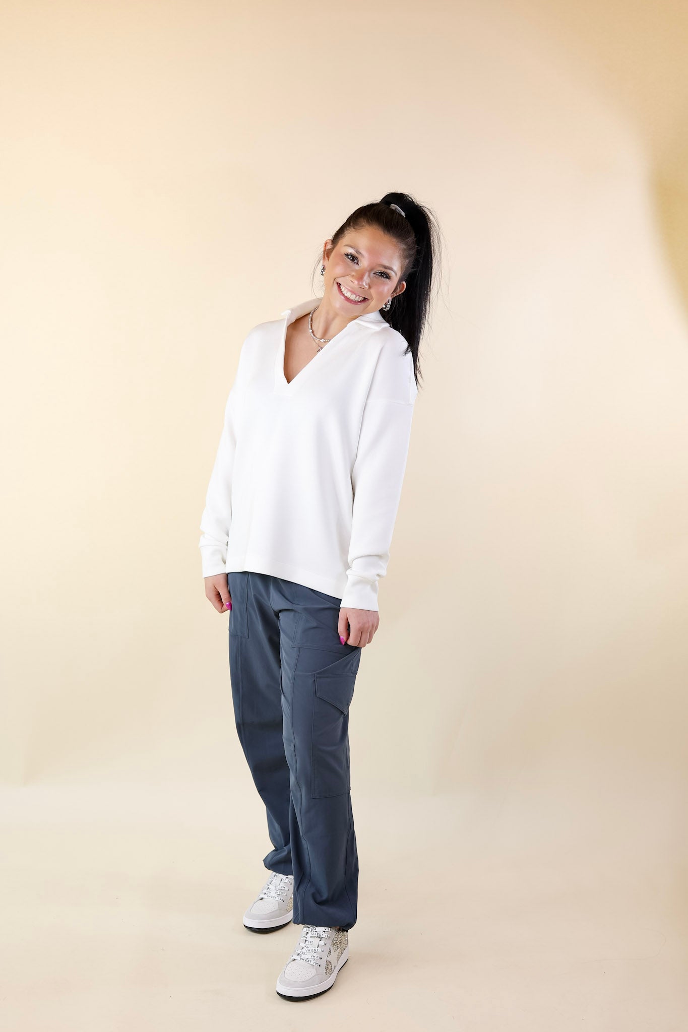 SPANX | AirEssentials Collared Polo Top in Powder White - Giddy Up Glamour Boutique