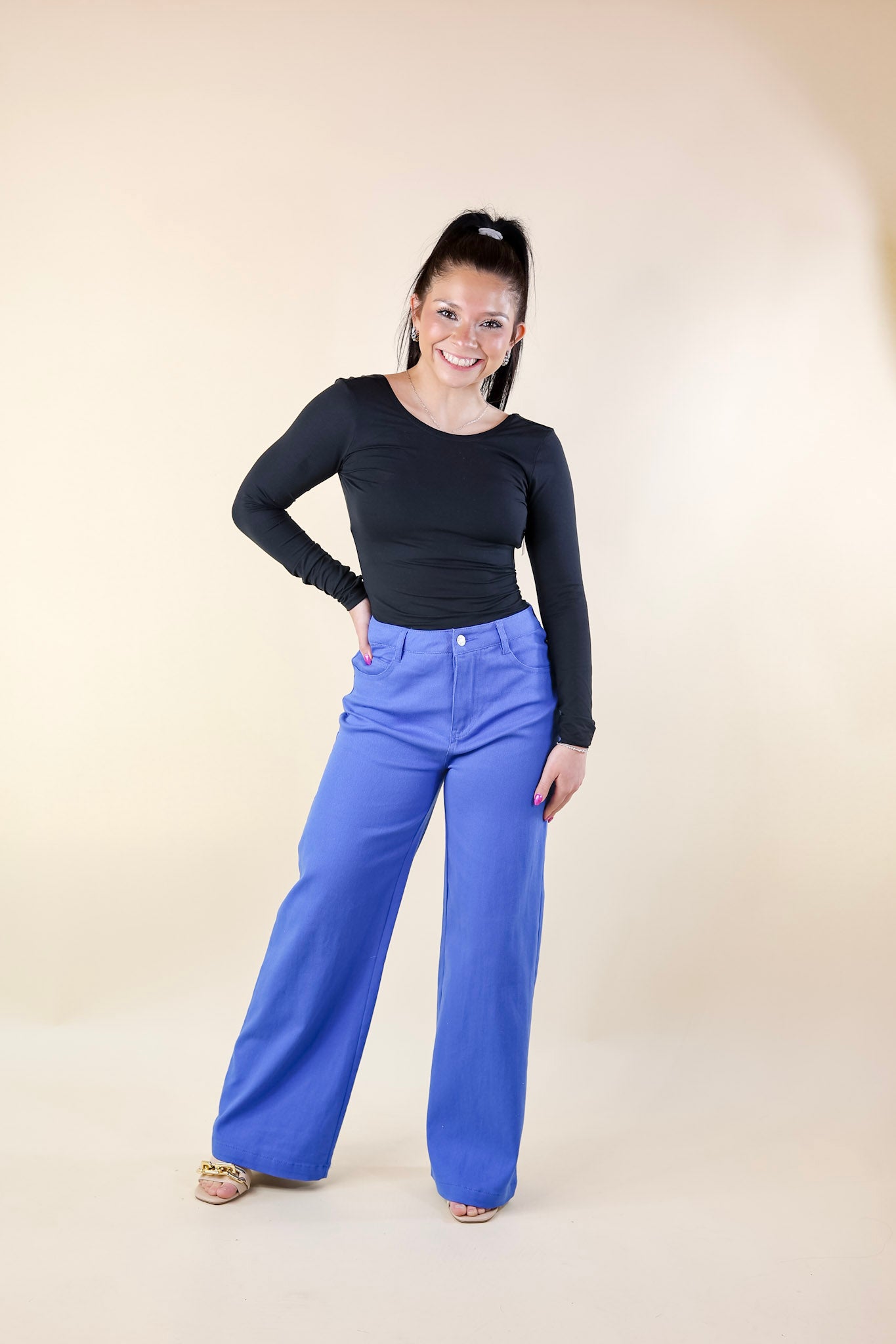 The Best Cropped Wide Leg Jeans In Royal Blue - Giddy Up Glamour Boutique