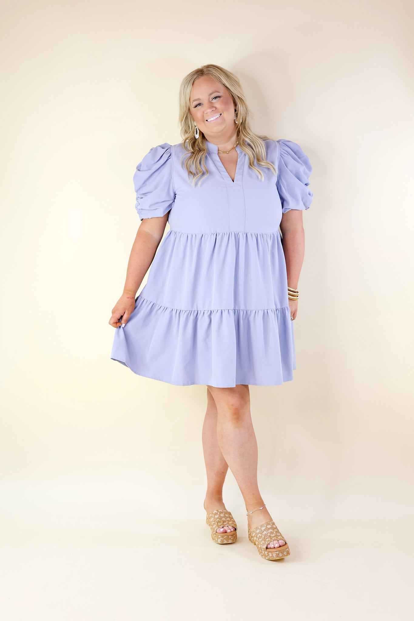 Call Me Chic Balloon Sleeve Short Dress in Chambray Blue - Giddy Up Glamour Boutique
