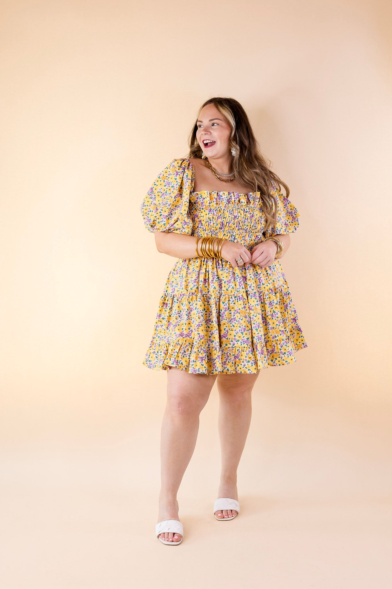 BuddyLove | Spencer Puff Sleeve Mini Dress in Sunny Hunny (Yellow) - Giddy Up Glamour Boutique