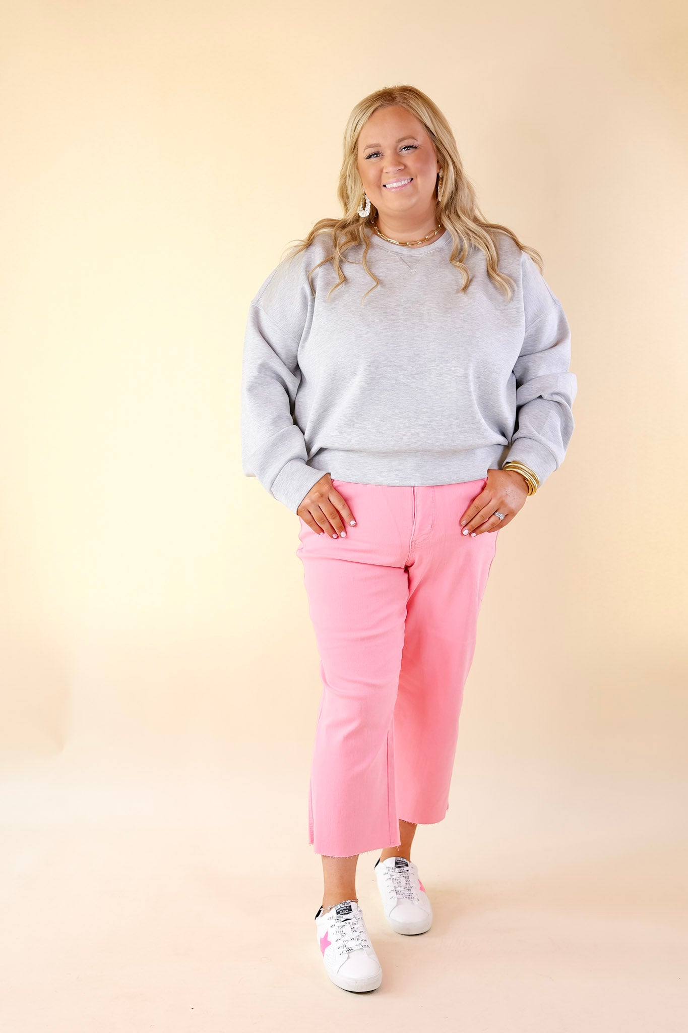 SPANX | AirEssentials Crew Neck Pullover Sweatshirt in Light Grey - Giddy Up Glamour Boutique