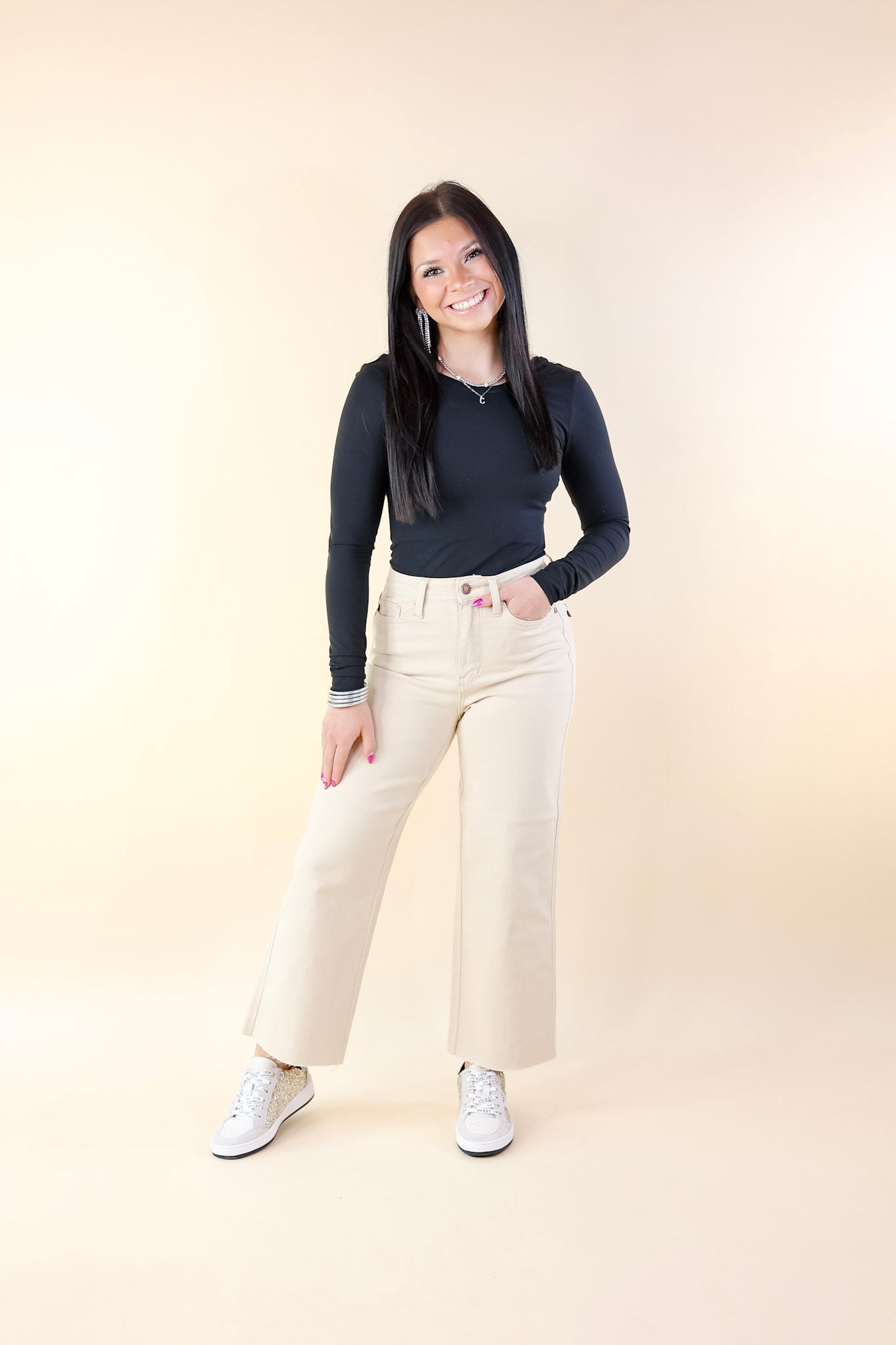 Judy Blue | Casual Upgrade Cropped Wide Leg Jeans in Bone Cream - Giddy Up Glamour Boutique