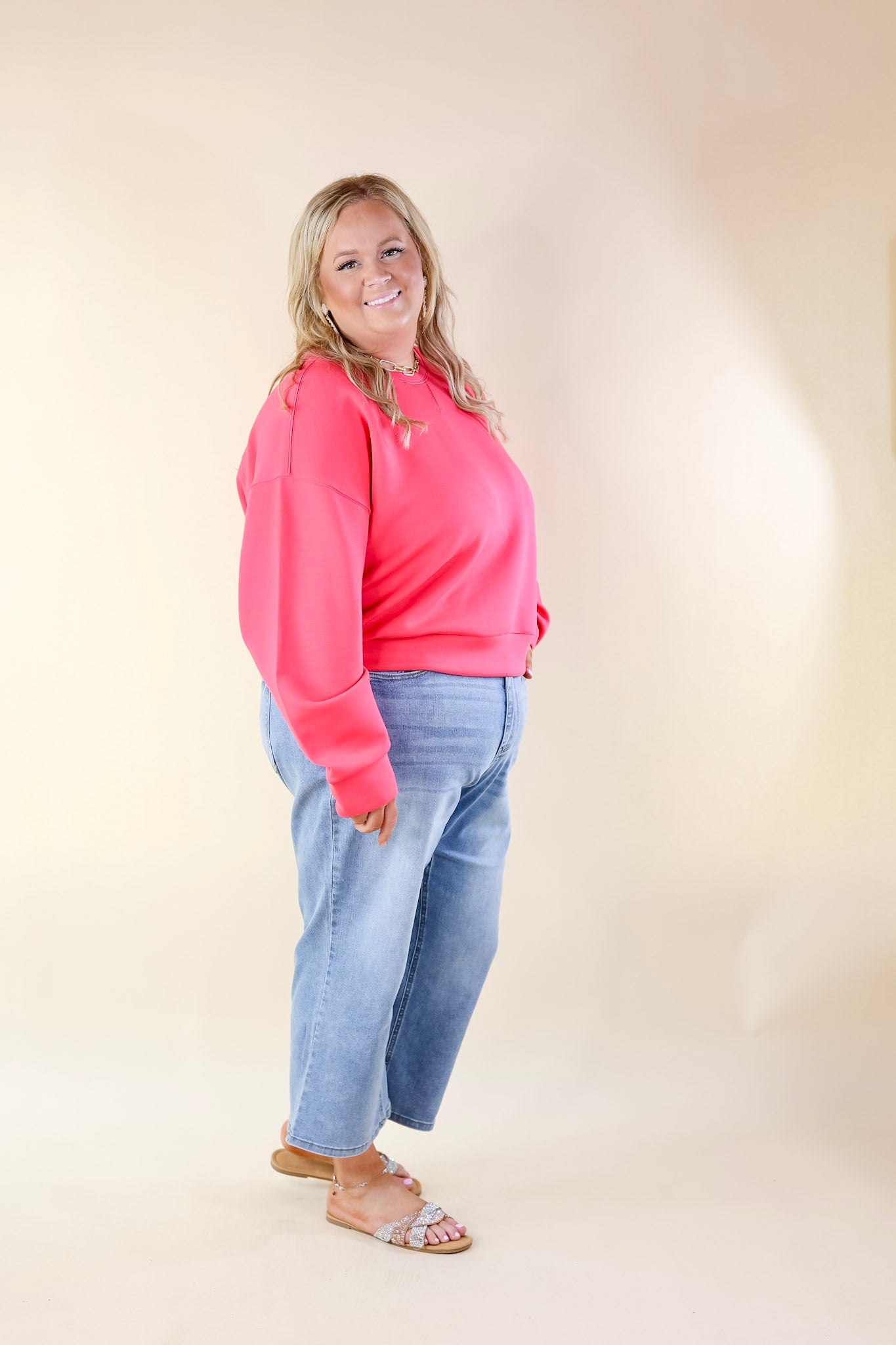 SPANX | AirEssentials Crew Neck Pullover Sweatshirt in Cerise Pink - Giddy Up Glamour Boutique
