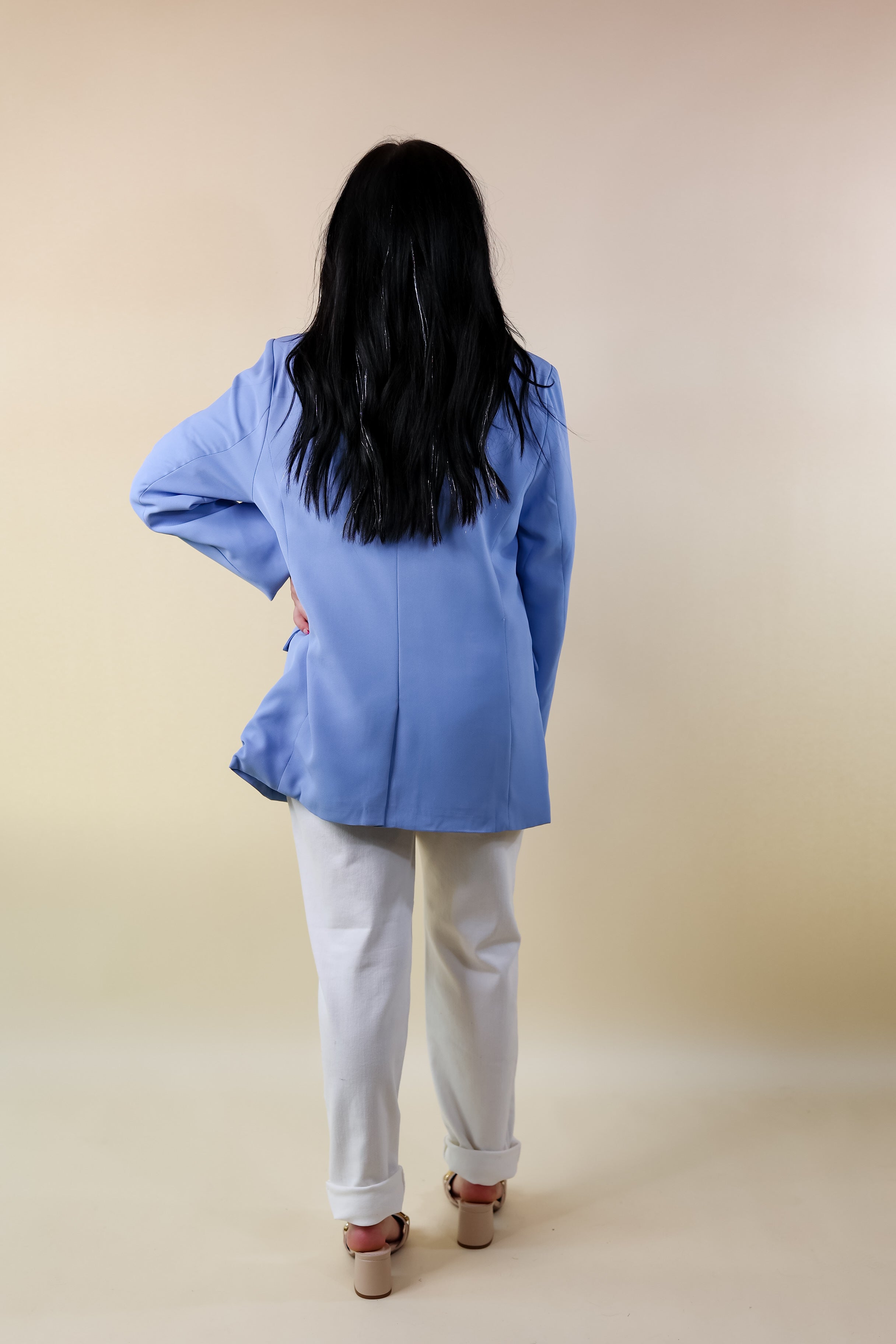Winning Awards Long Sleeve Blazer in Periwinkle Blue - Giddy Up Glamour Boutique