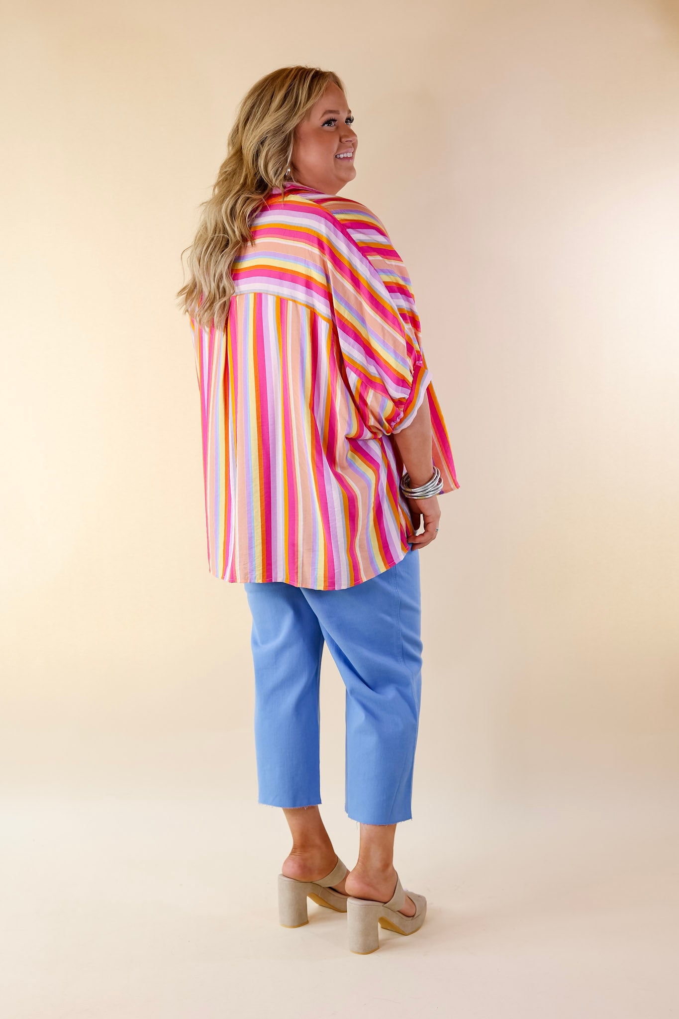 Bold Bliss Multi Color Striped Top with Collar - Giddy Up Glamour Boutique