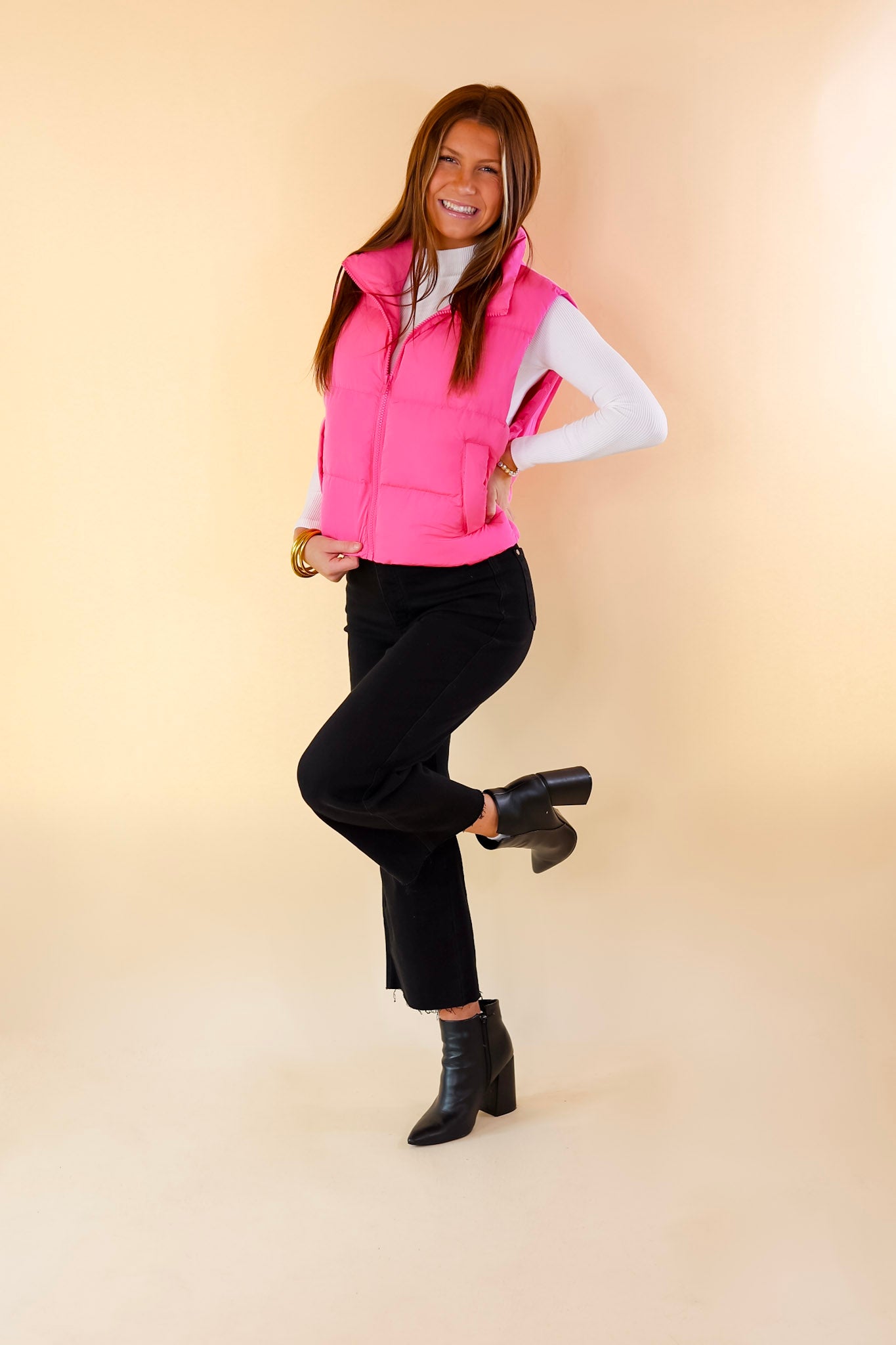 Whispering Pines Puffer Vest in Pink - Giddy Up Glamour Boutique