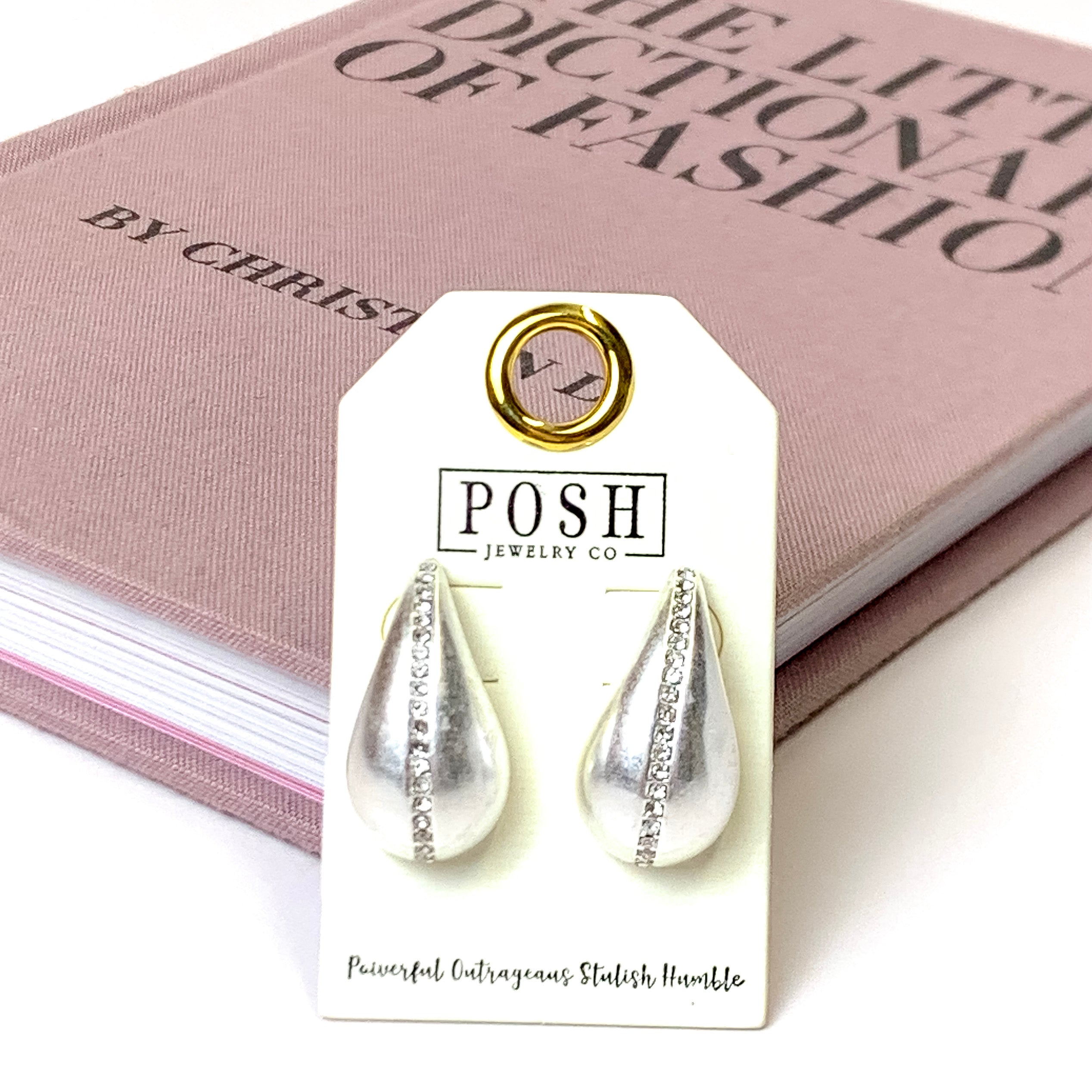 Posh by Pink Panache | Rhinestone Accent Raindrop Post Earrings in Silver - Giddy Up Glamour Boutique