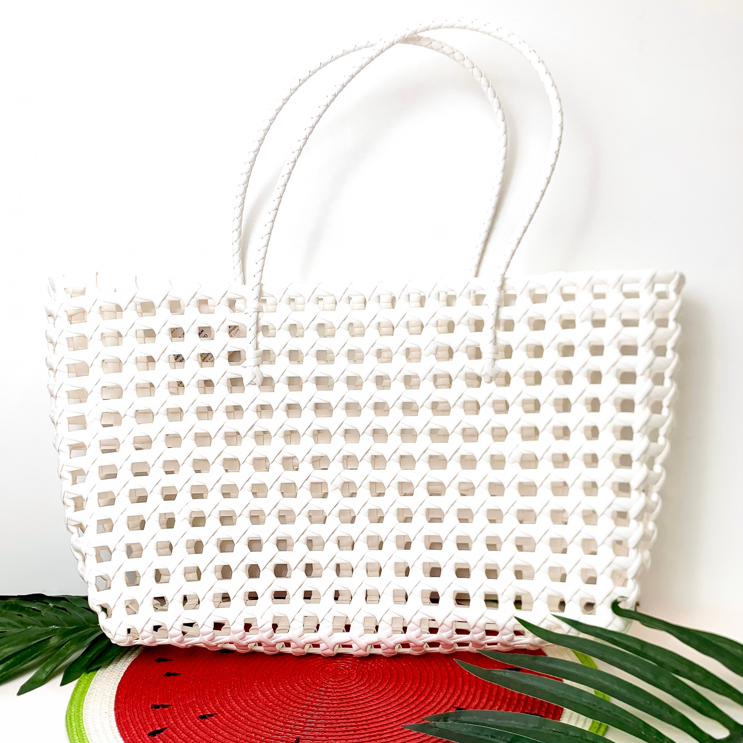 Beachy Brights Basket Tote Bag in White - Giddy Up Glamour Boutique