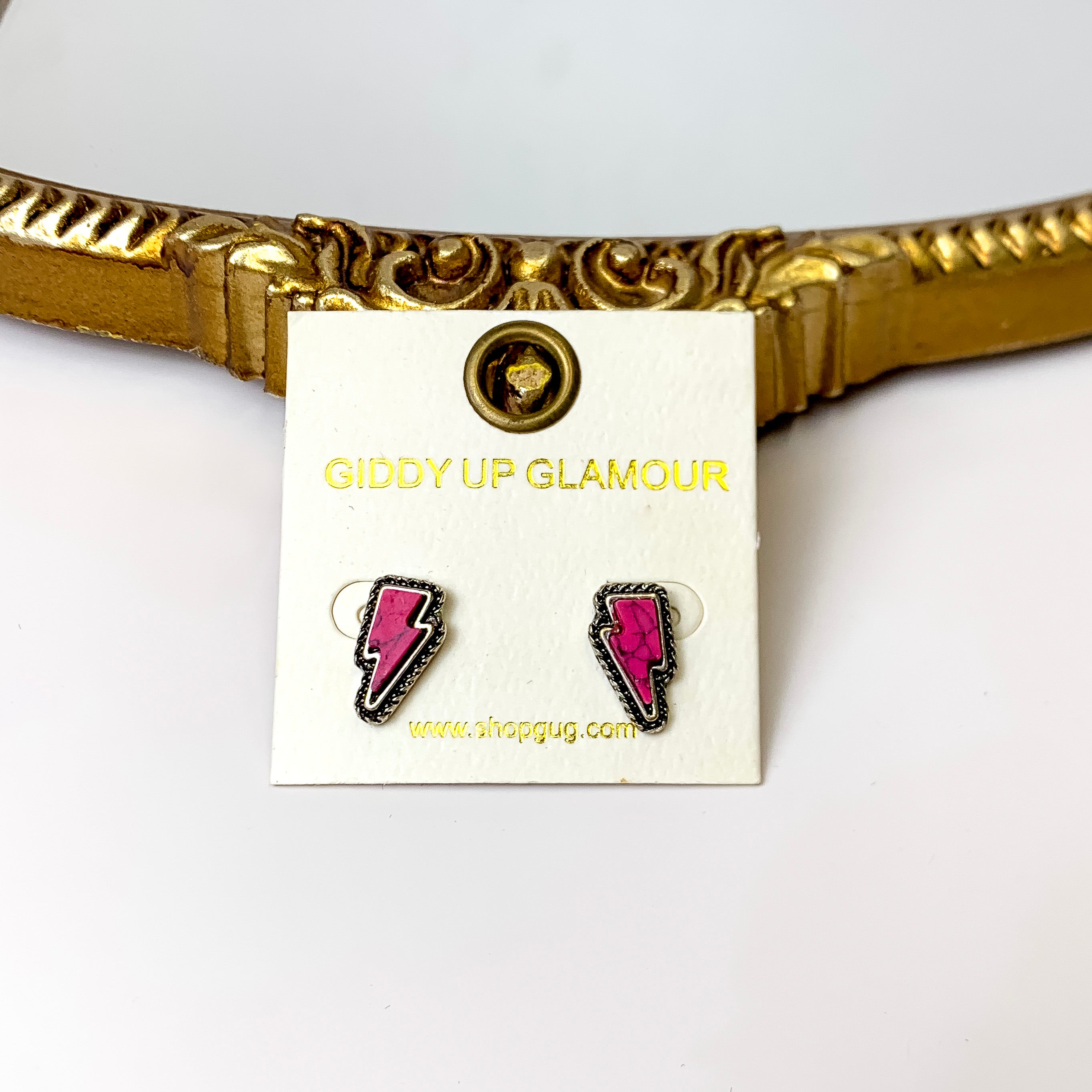 Everyday Excitement Mini Lightning Bolt Stone Stud Earrings in Fuchsia Pink - Giddy Up Glamour Boutique