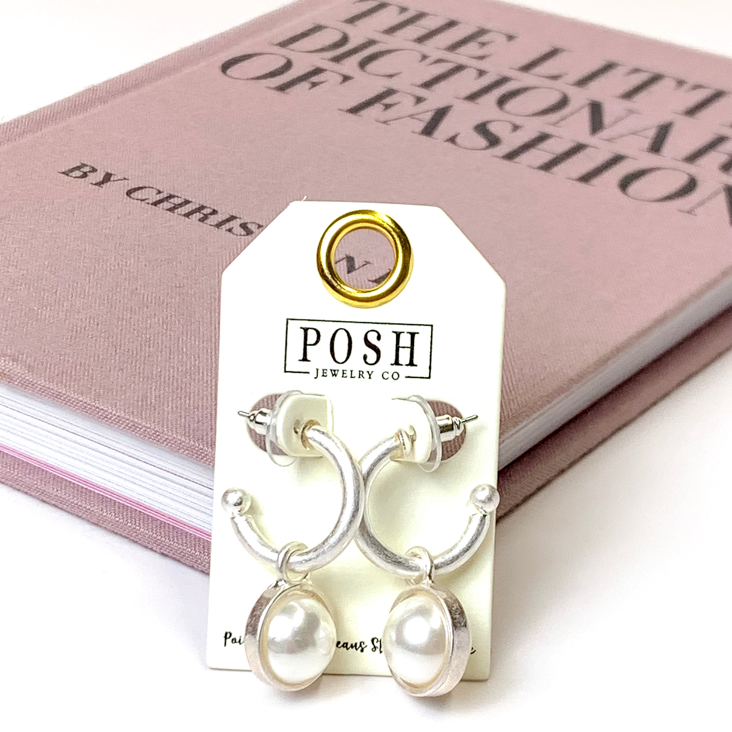 Posh By Pink Panache | Huggie Hoop Earrings with Pearl Charm in Silver - Giddy Up Glamour Boutique