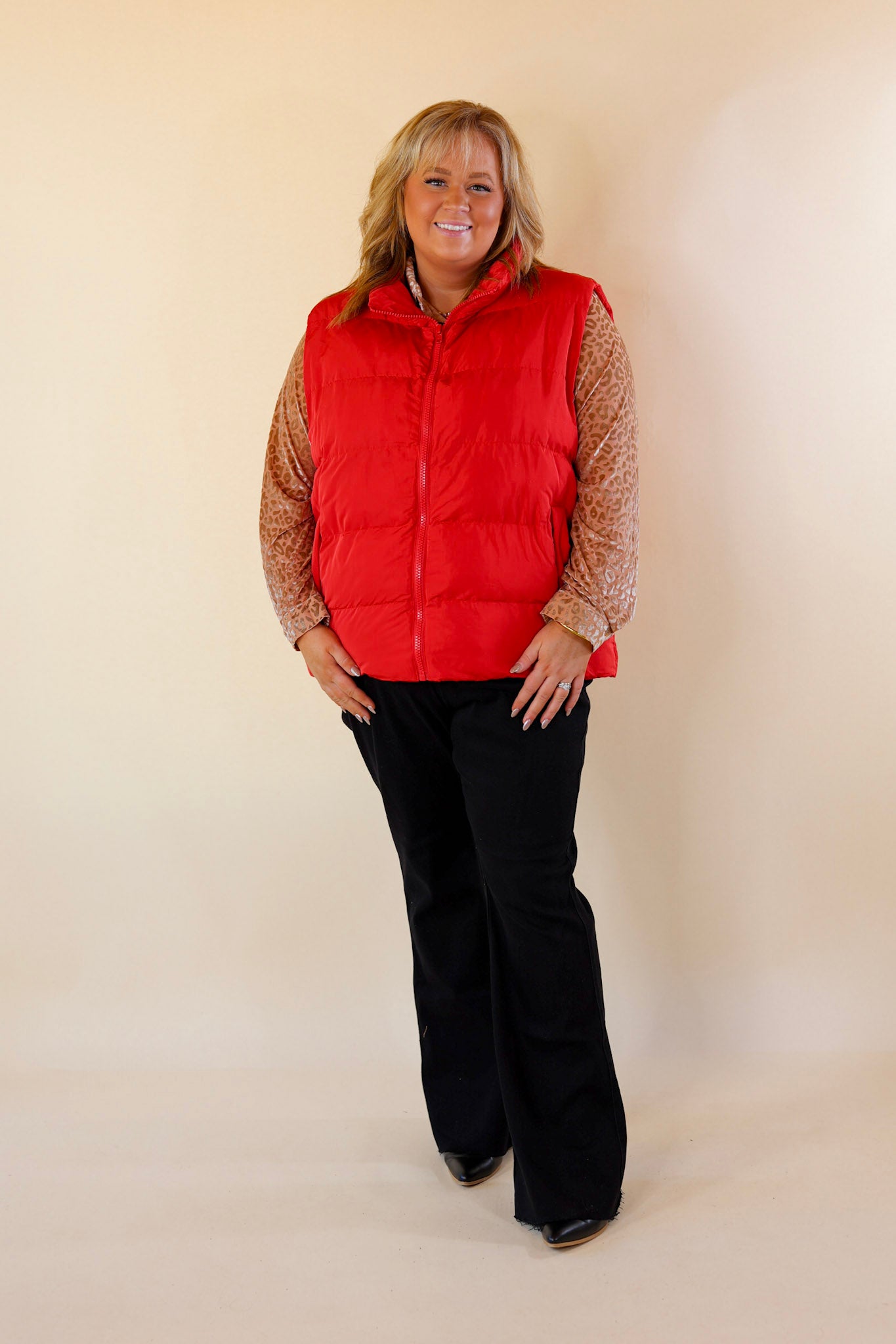 Whispering Pines Puffer Vest in Red - Giddy Up Glamour Boutique