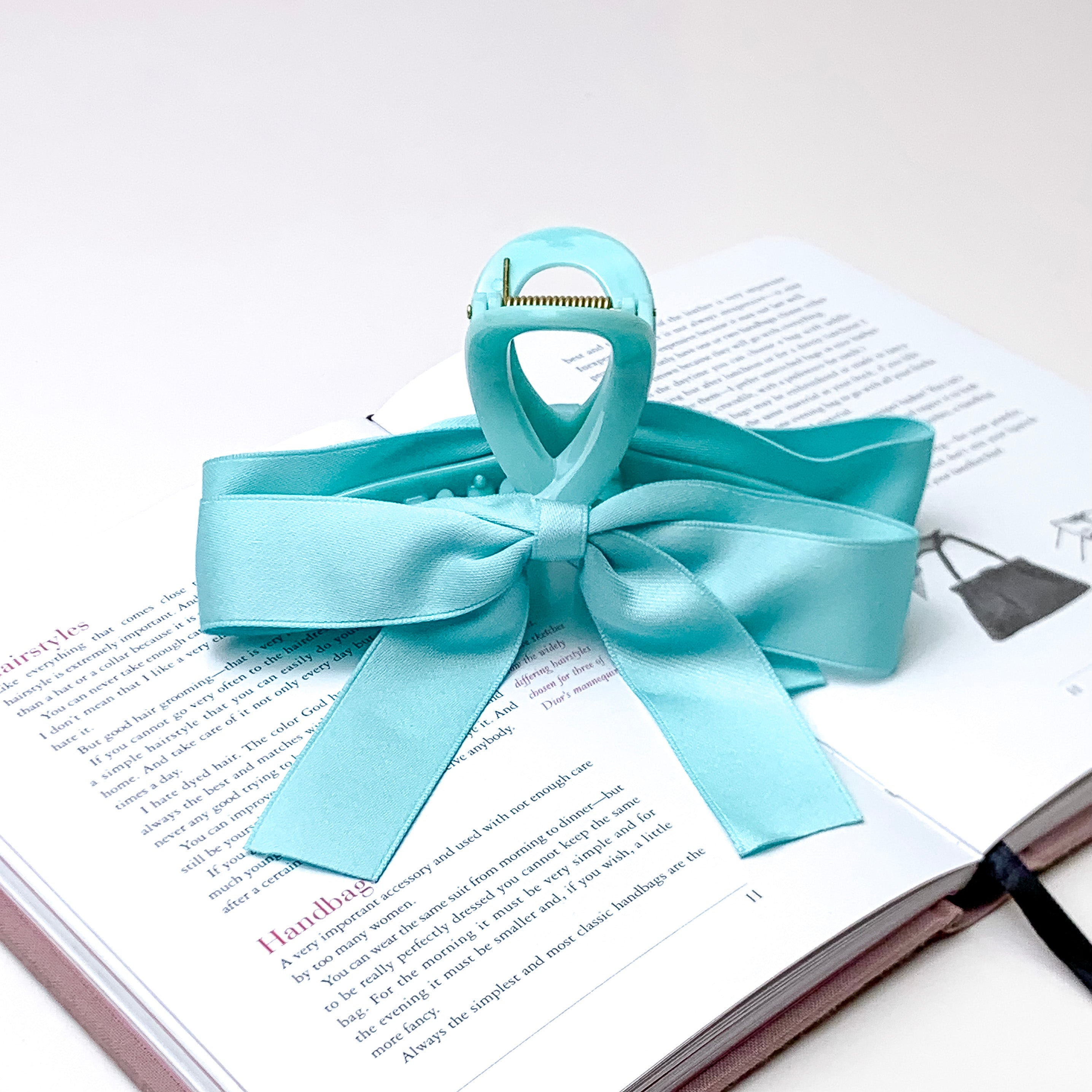 Ribbon Romance Loop Banana Hair Clip in Mint Blue - Giddy Up Glamour Boutique