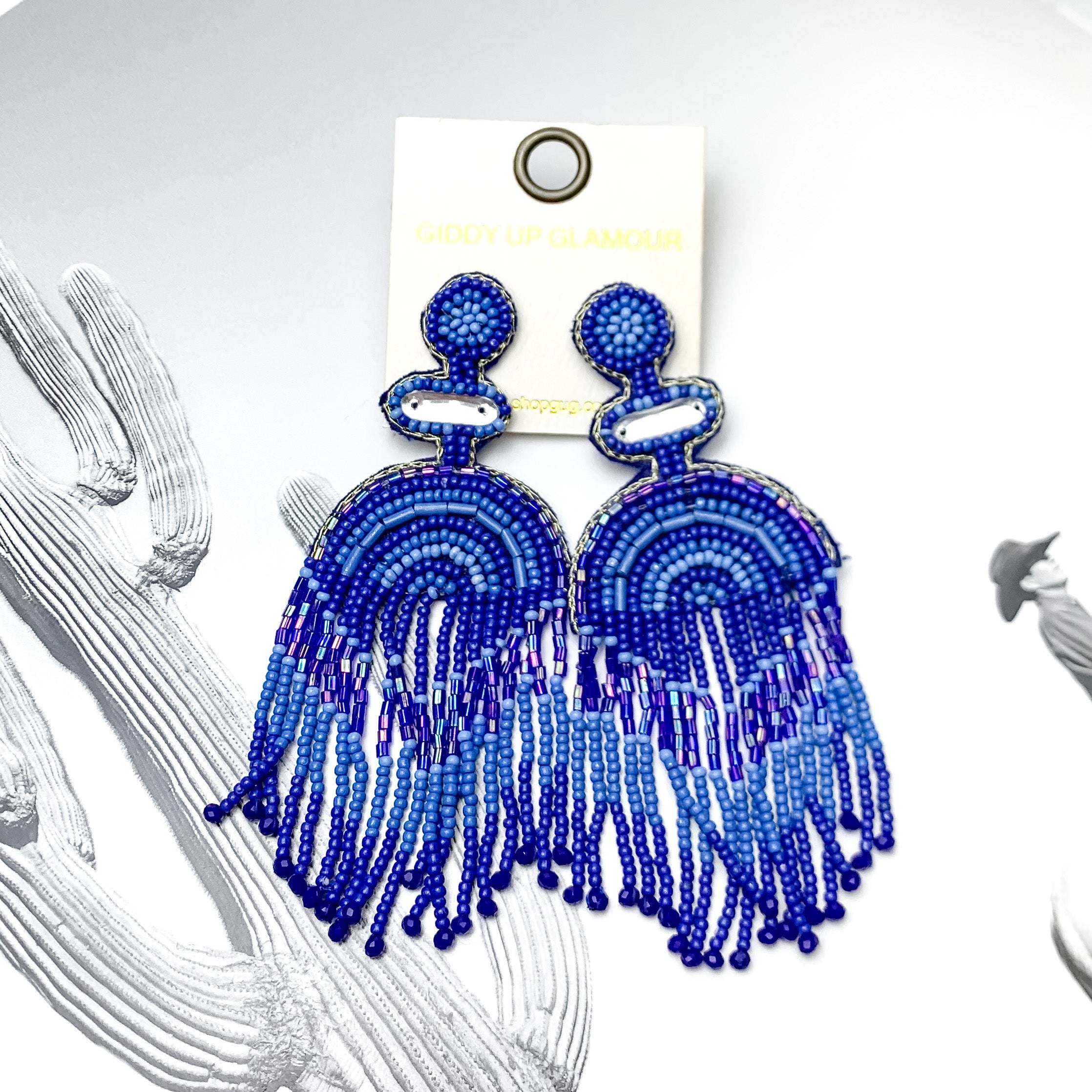 Balcony Views Seed Bead Fringe Earrings in Royal Blue - Giddy Up Glamour Boutique