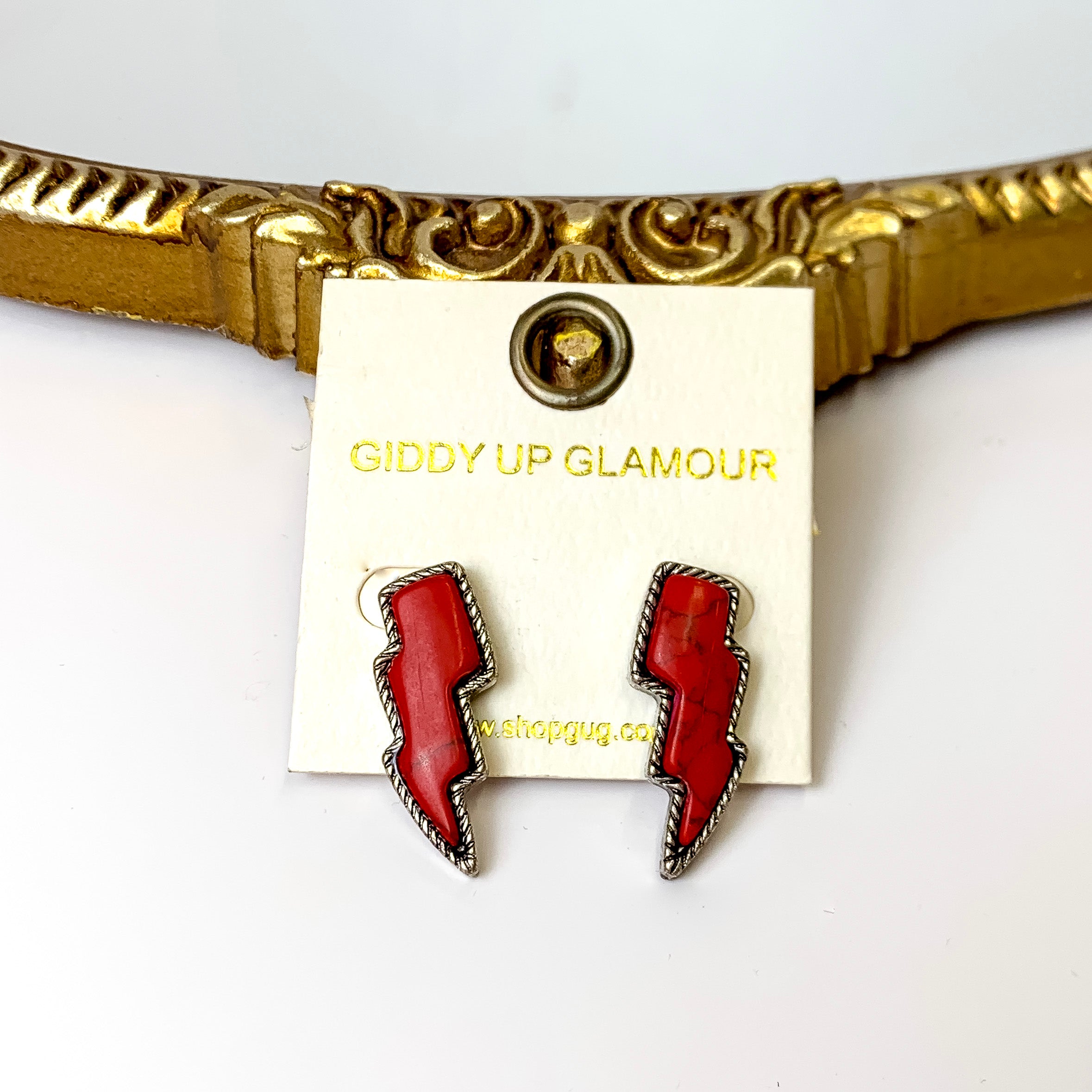 Thunder Struck Lightning Stud Earrings in Dark Red - Giddy Up Glamour Boutique