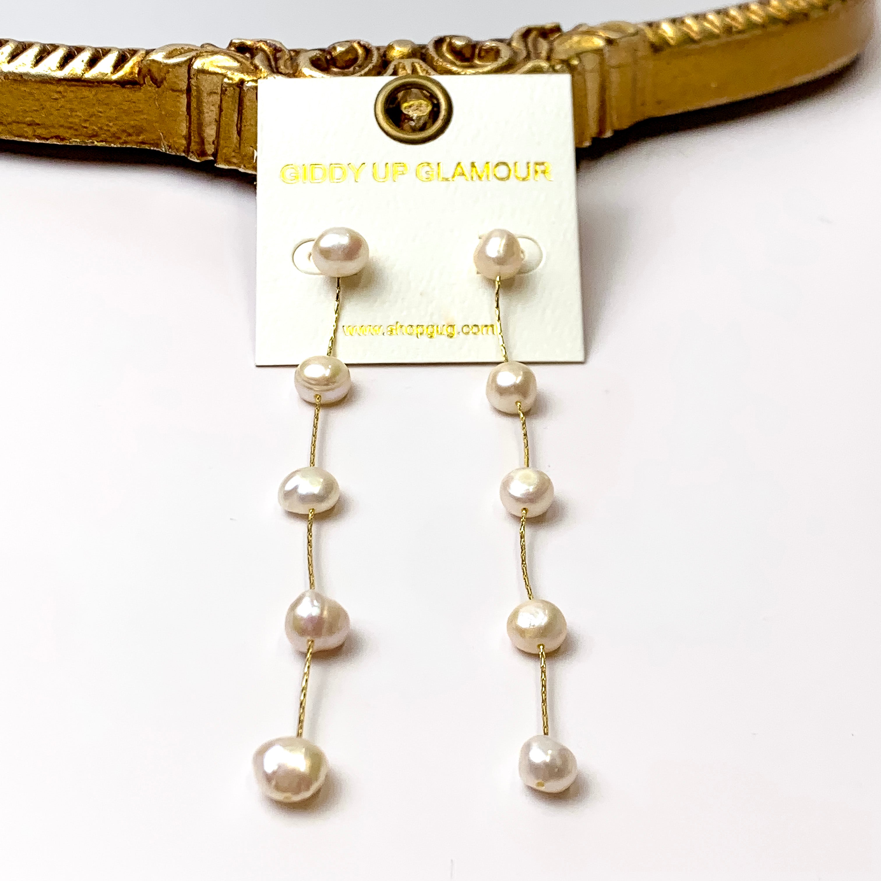 Bracha | Pearl Drop Dangle Earrings in Gold Tone - Giddy Up Glamour Boutique