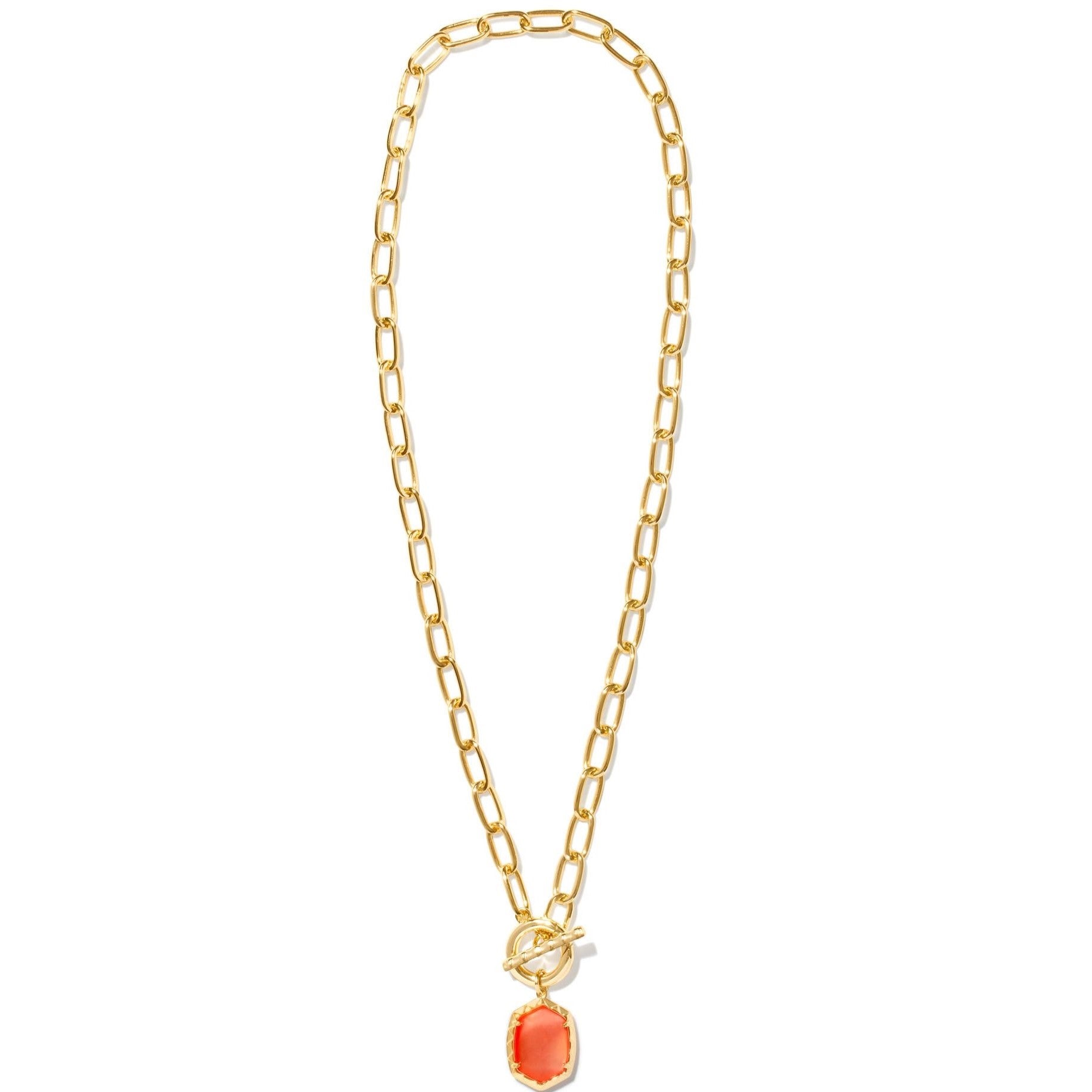Kendra Scott | Daphne Gold Link and Chain Necklace in Coral Pink Mother of Pearl - Giddy Up Glamour Boutique
