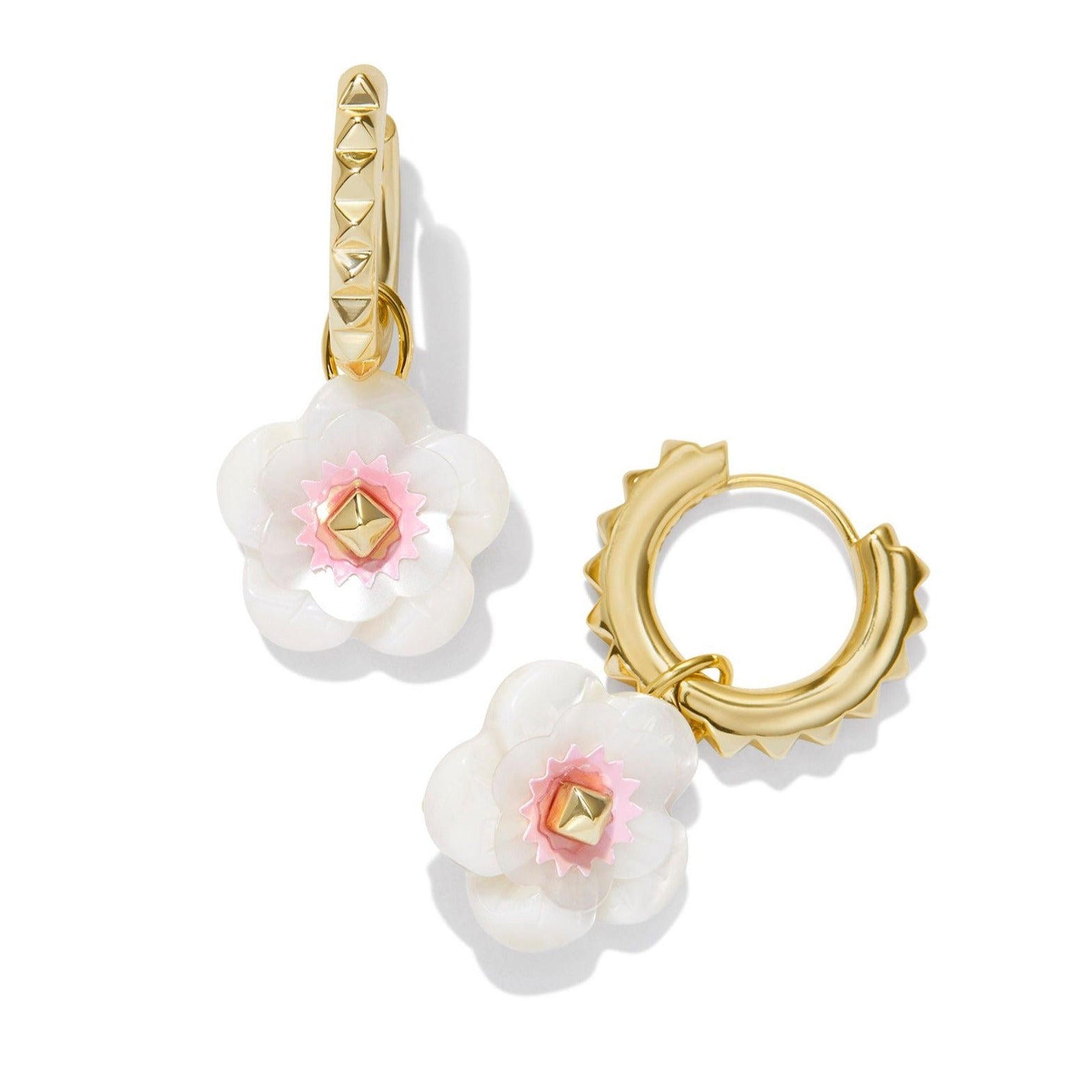 Kendra Scott | Deliah Gold Huggie Earrings in Iridescent Pink and White Mix - Giddy Up Glamour Boutique