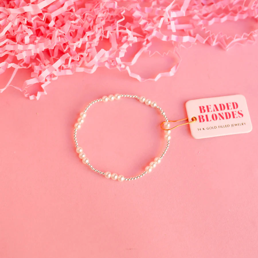 Beaded Blondes | ILY Pearl Bracelet in Silver