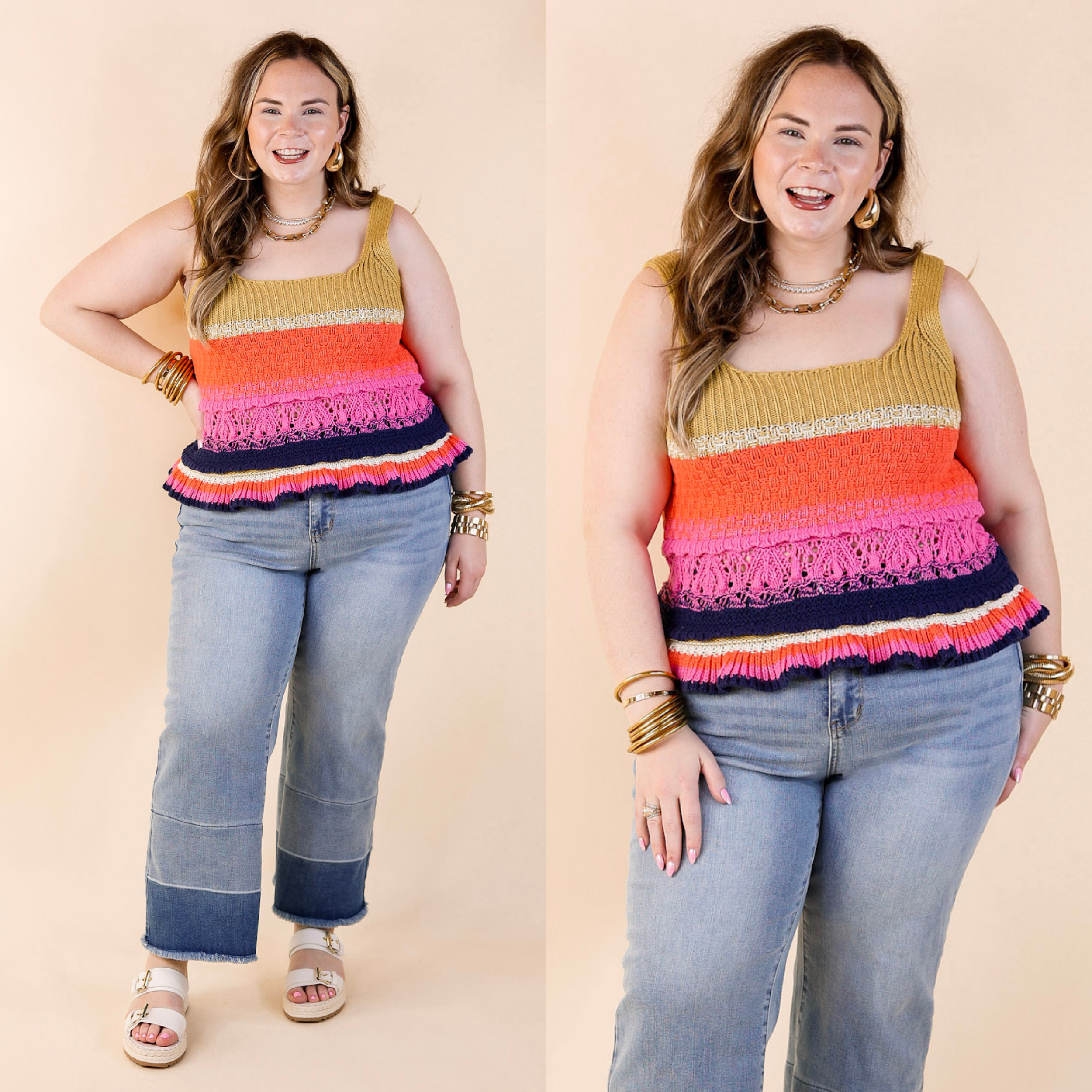 Comfy and Carefree Knit Tank Top in Multicolor - Giddy Up Glamour Boutique