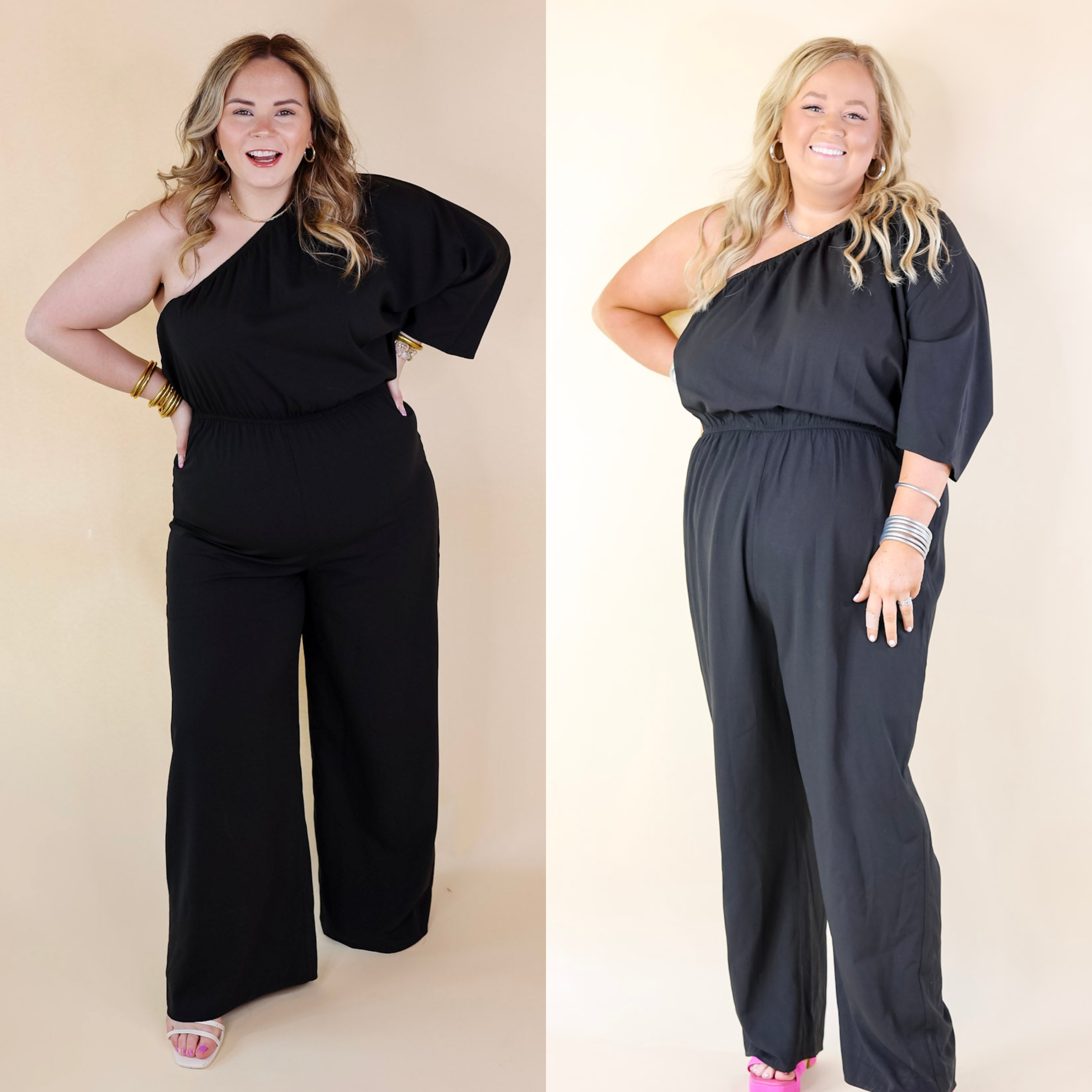 Ready To Wow One Shoulder Wide Leg Jumpsuit in Black - Giddy Up Glamour Boutique