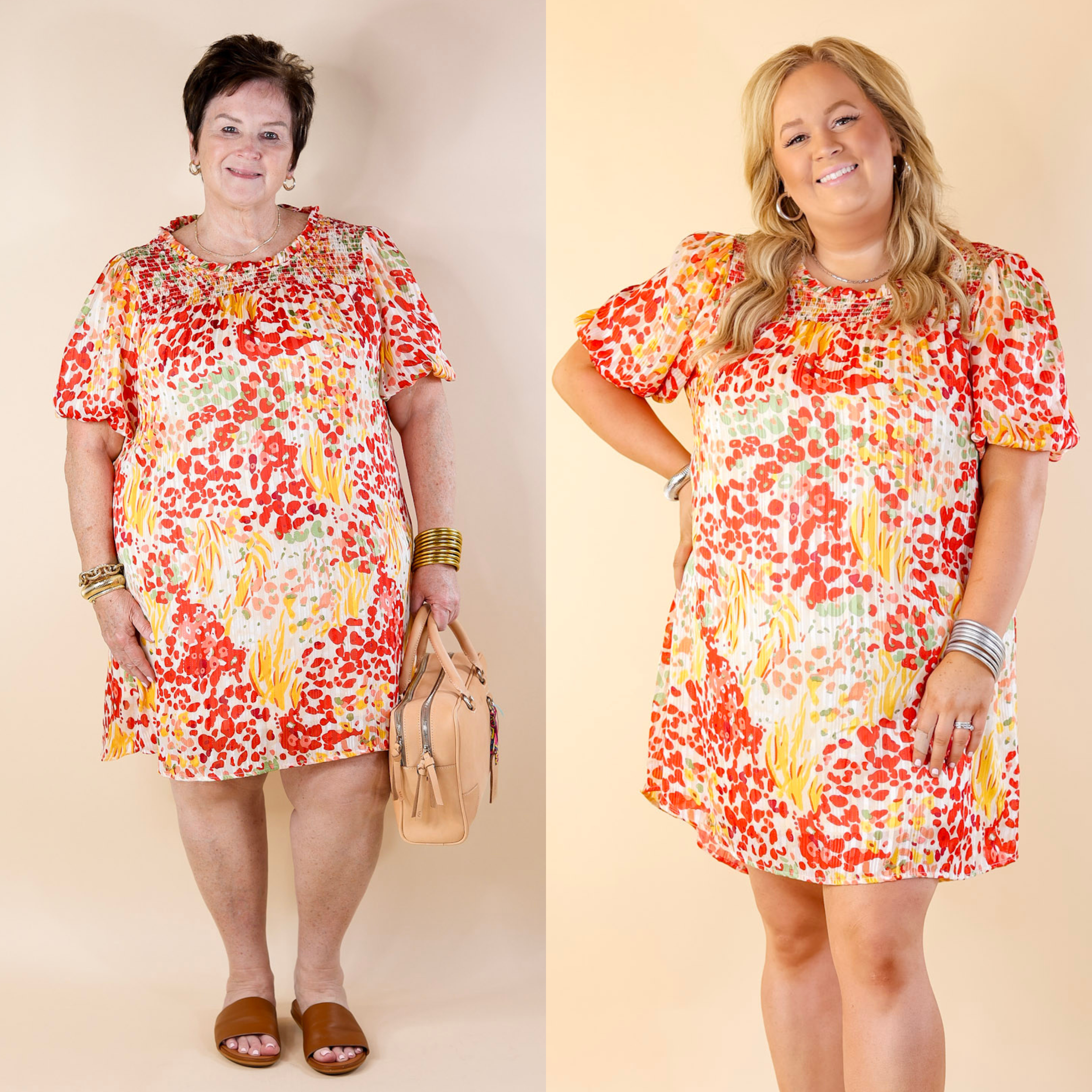Simply Radiant Mix Floral Print Dress with Short Sleeves in Red and Yellow Mix - Giddy Up Glamour Boutique