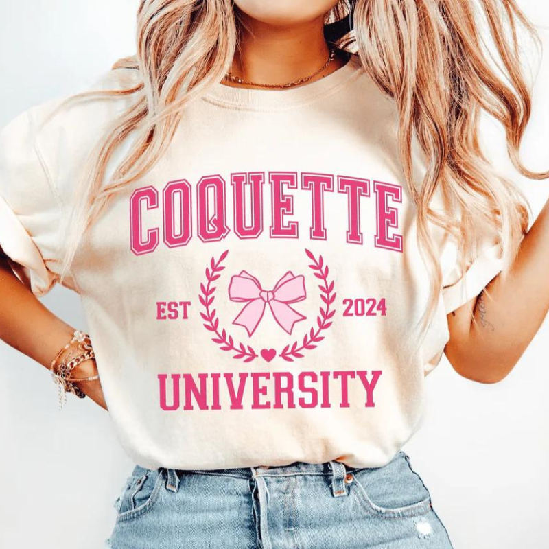 Online Exclusive | Coquette University Short Sleeve Graphic Tee in Cream - Giddy Up Glamour Boutique