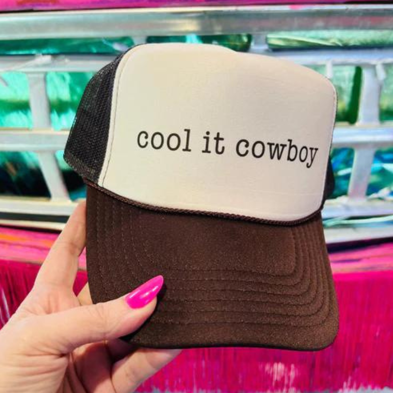 Online Exclusive | Cool It Cowboy Foam Trucker Cap in Brown and Cream - Giddy Up Glamour Boutique