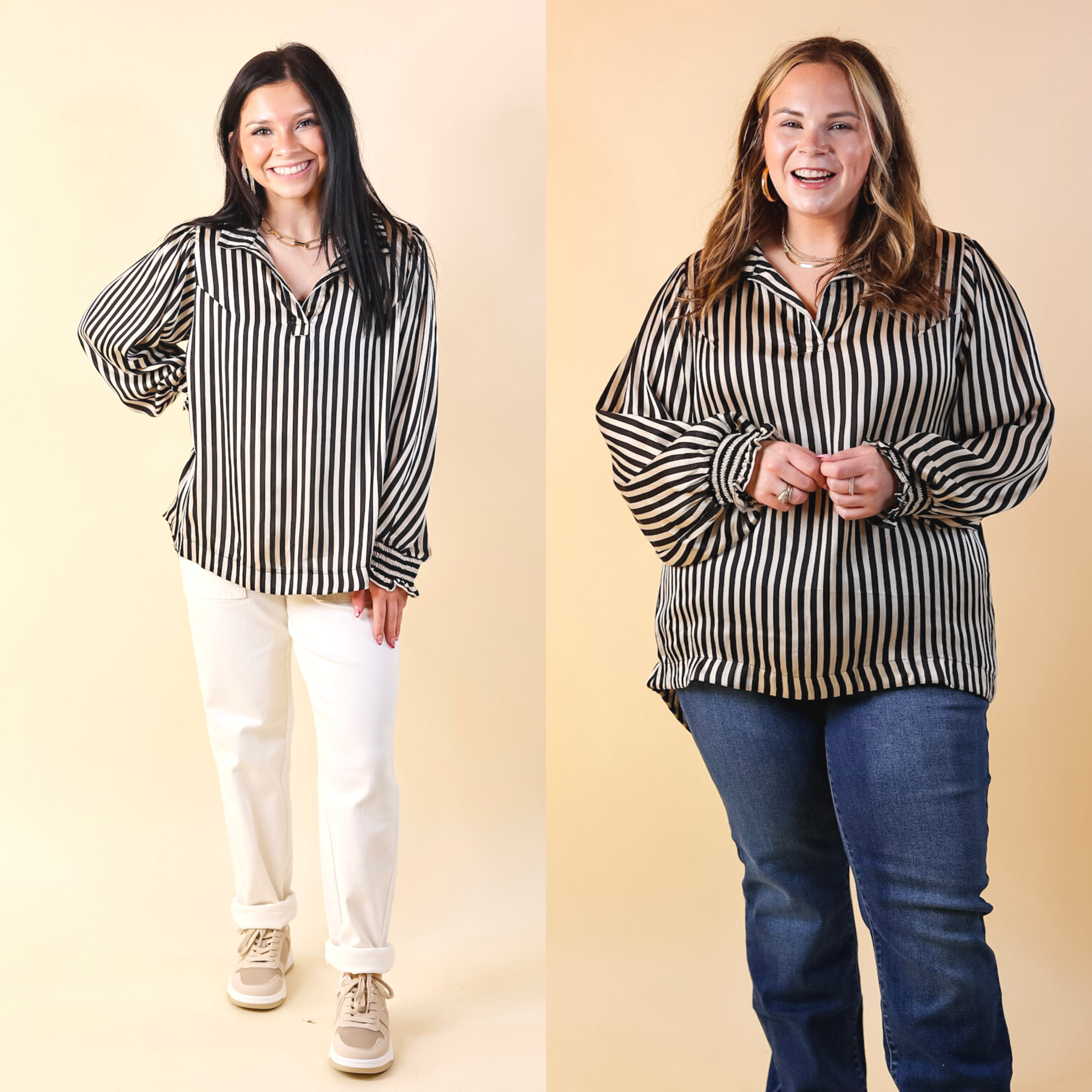 Back To Classic Long Sleeve Striped Top in Black - Giddy Up Glamour Boutique
