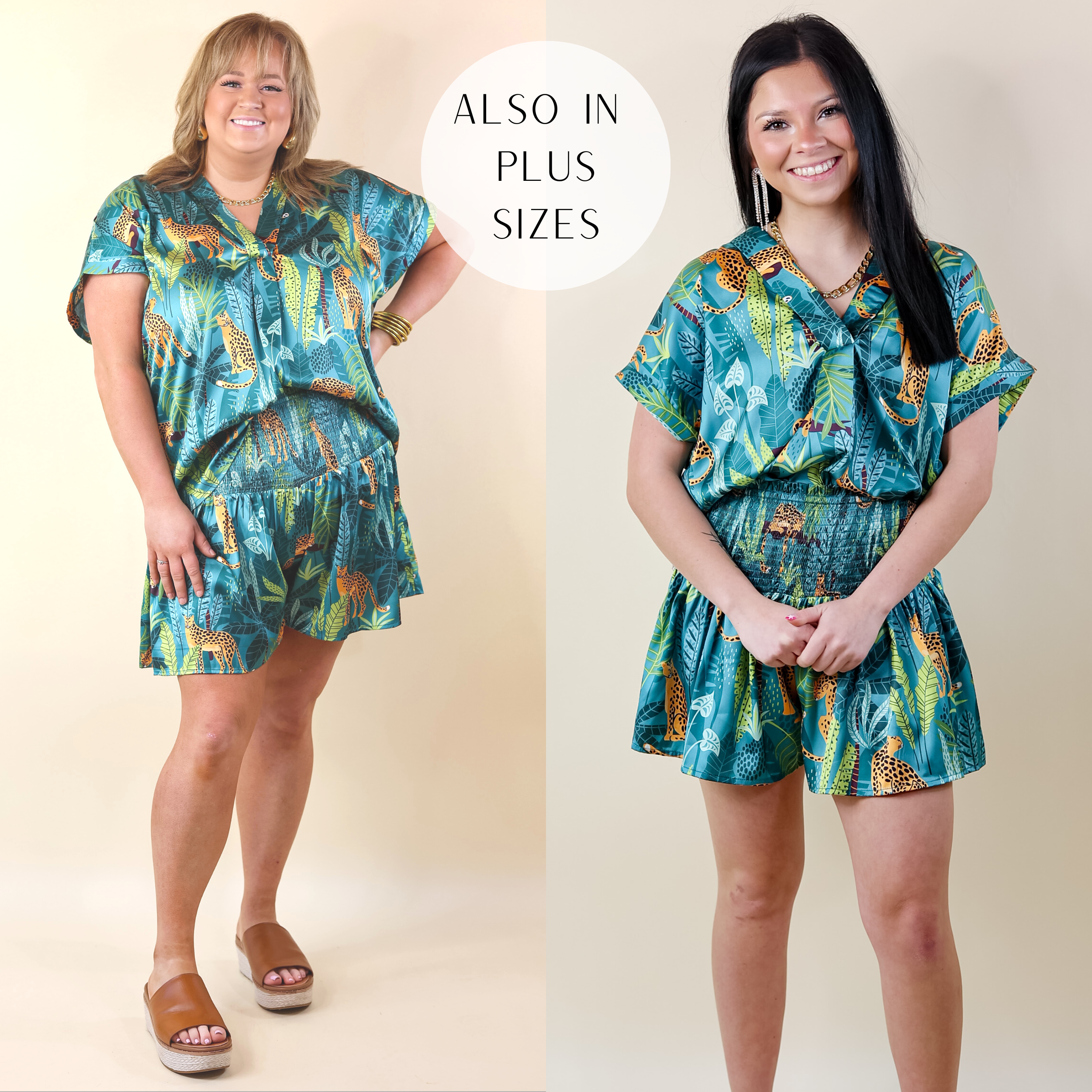 Center of Attention Jungle Print Top in Teal Blue - Giddy Up Glamour Boutique
