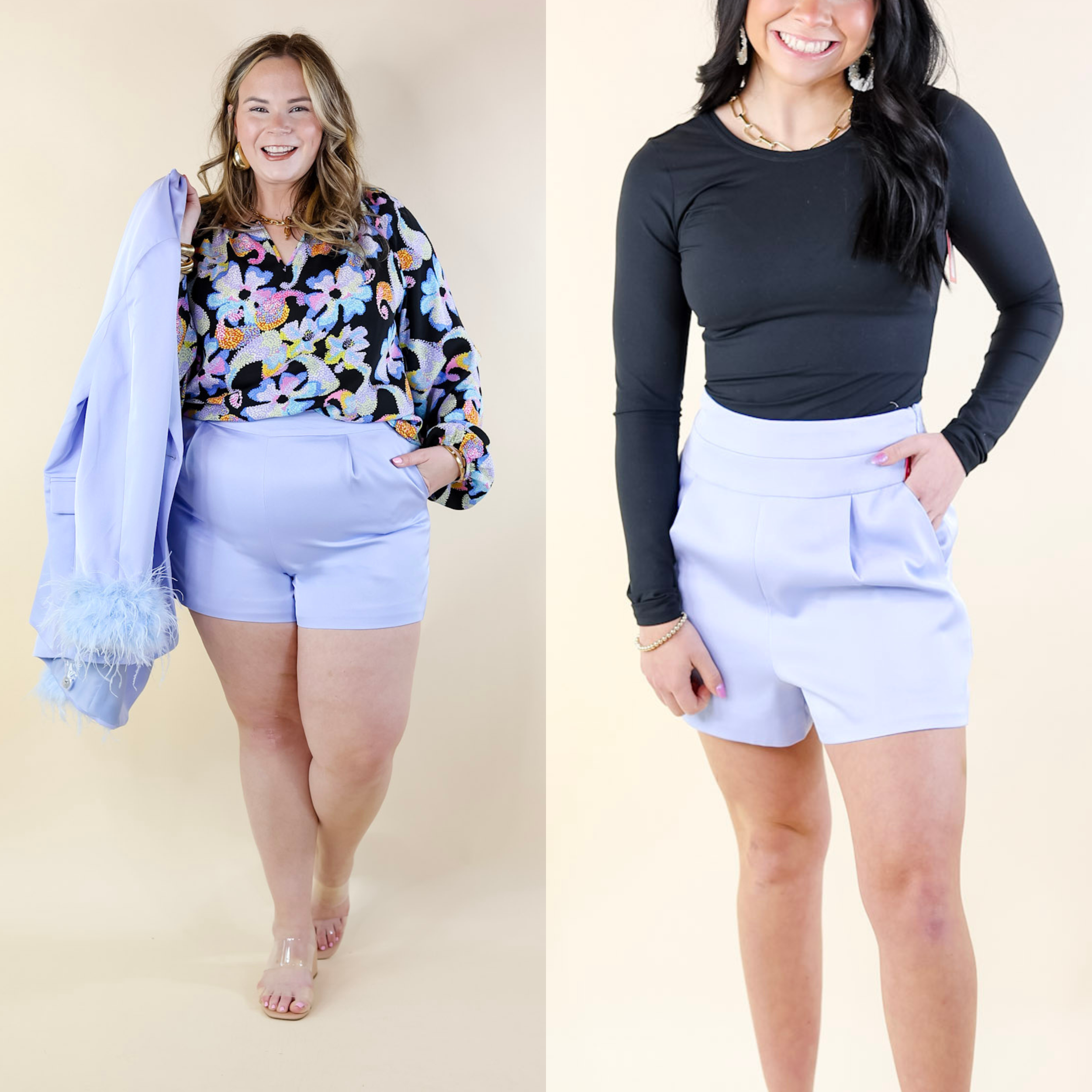 BuddyLove | Renzo High-Waisted Shorts in Blue - Giddy Up Glamour Boutique