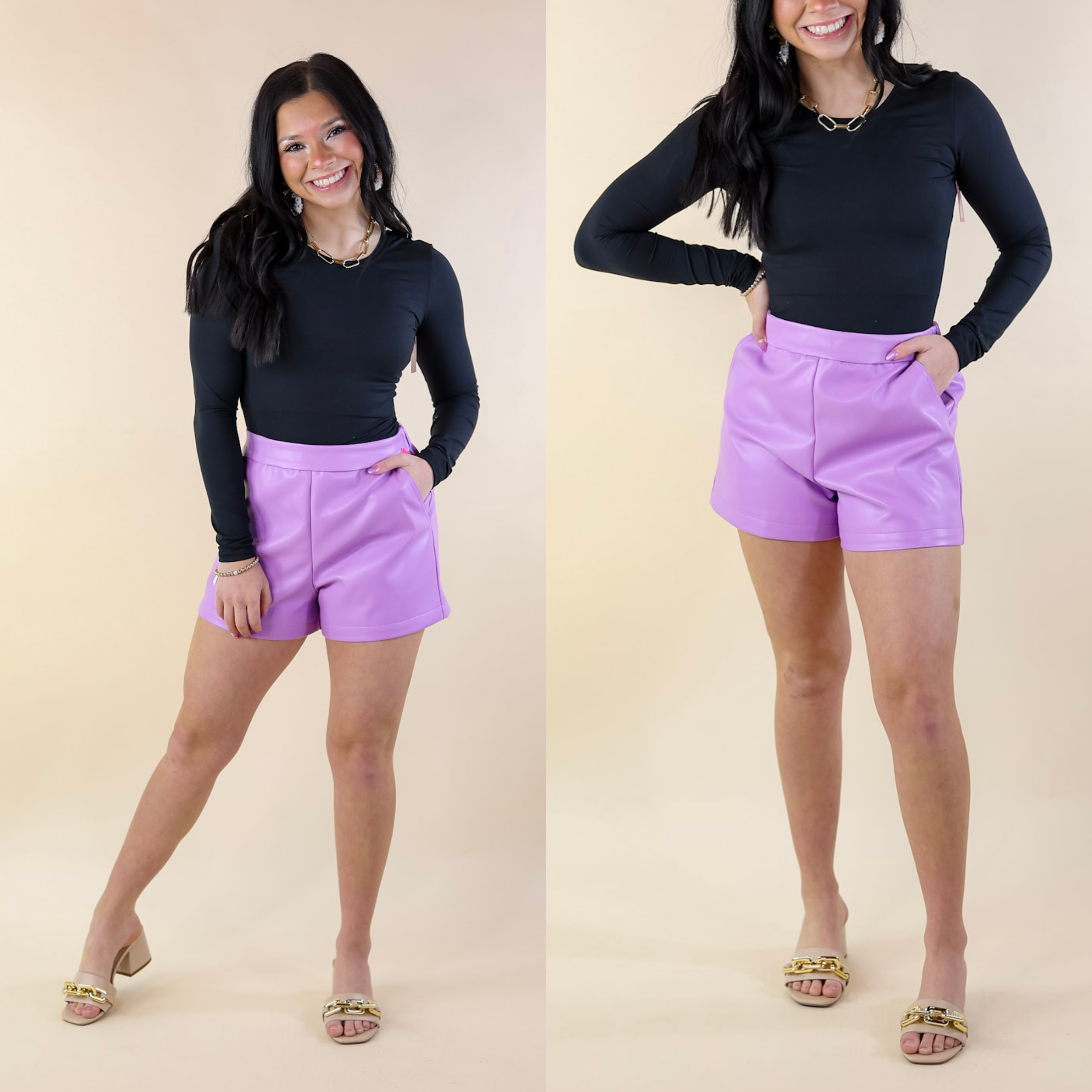 BuddyLove | Vince Vegan Leather Shorts in Lavender - Giddy Up Glamour Boutique