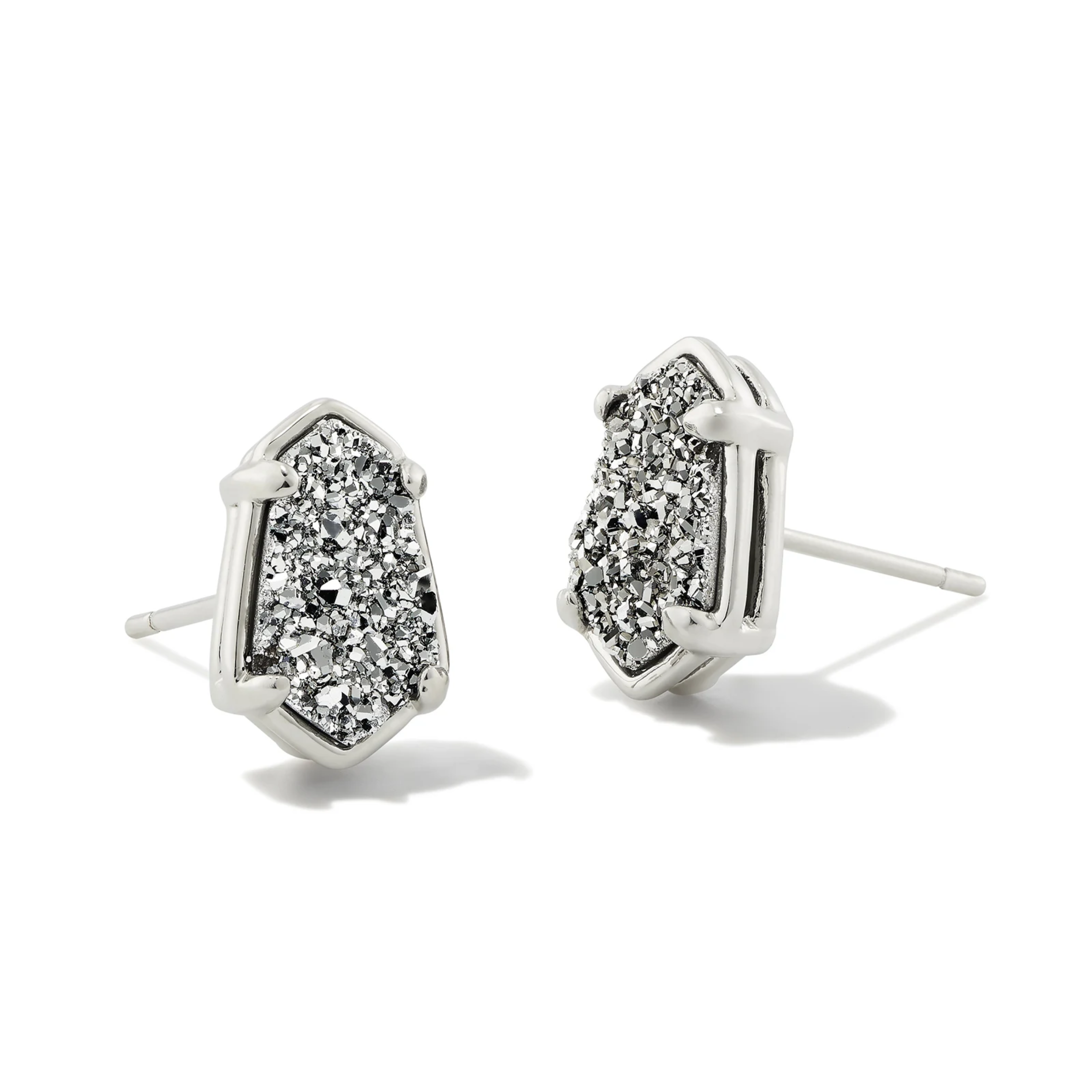 These Alexandria Silver Stud Earrings in Platinum Drusy by Kendra Scott are pictured on a white background.