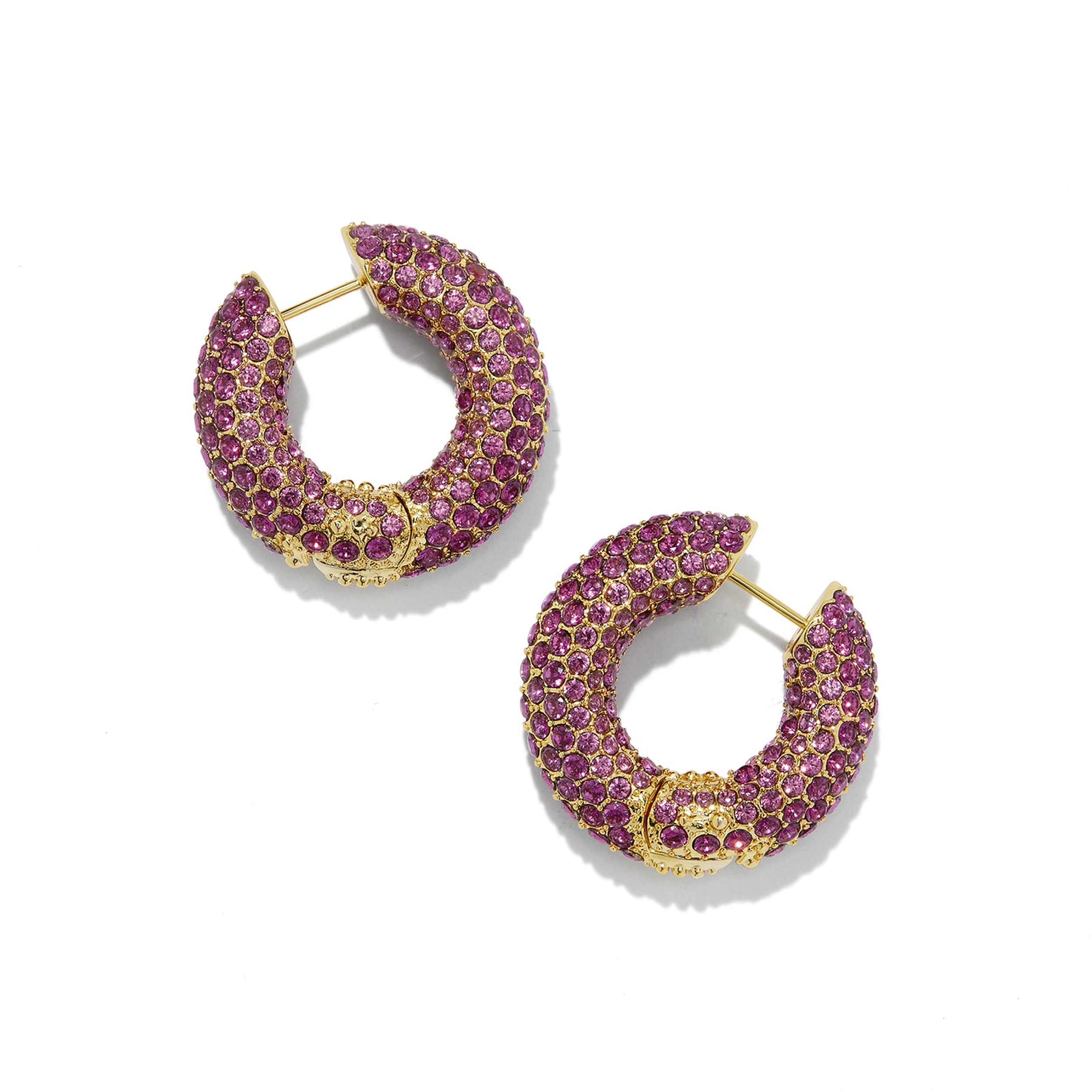 Kendra Scott | Mikki Pave Gold Hoop Earrings In Cranberry Crystal (Pink) - Giddy Up Glamour Boutique