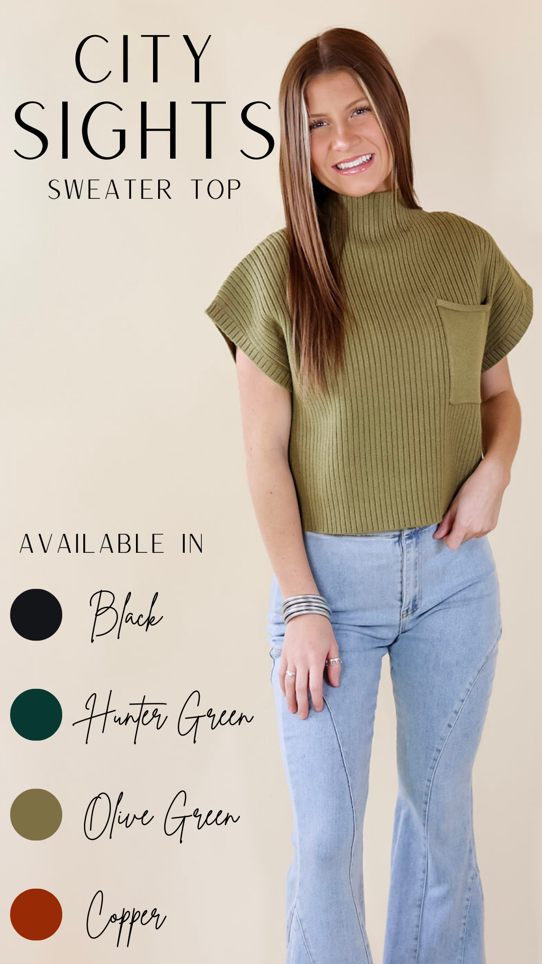 City Sights Cap Sleeve Sweater Top in Olive Green - Giddy Up Glamour Boutique