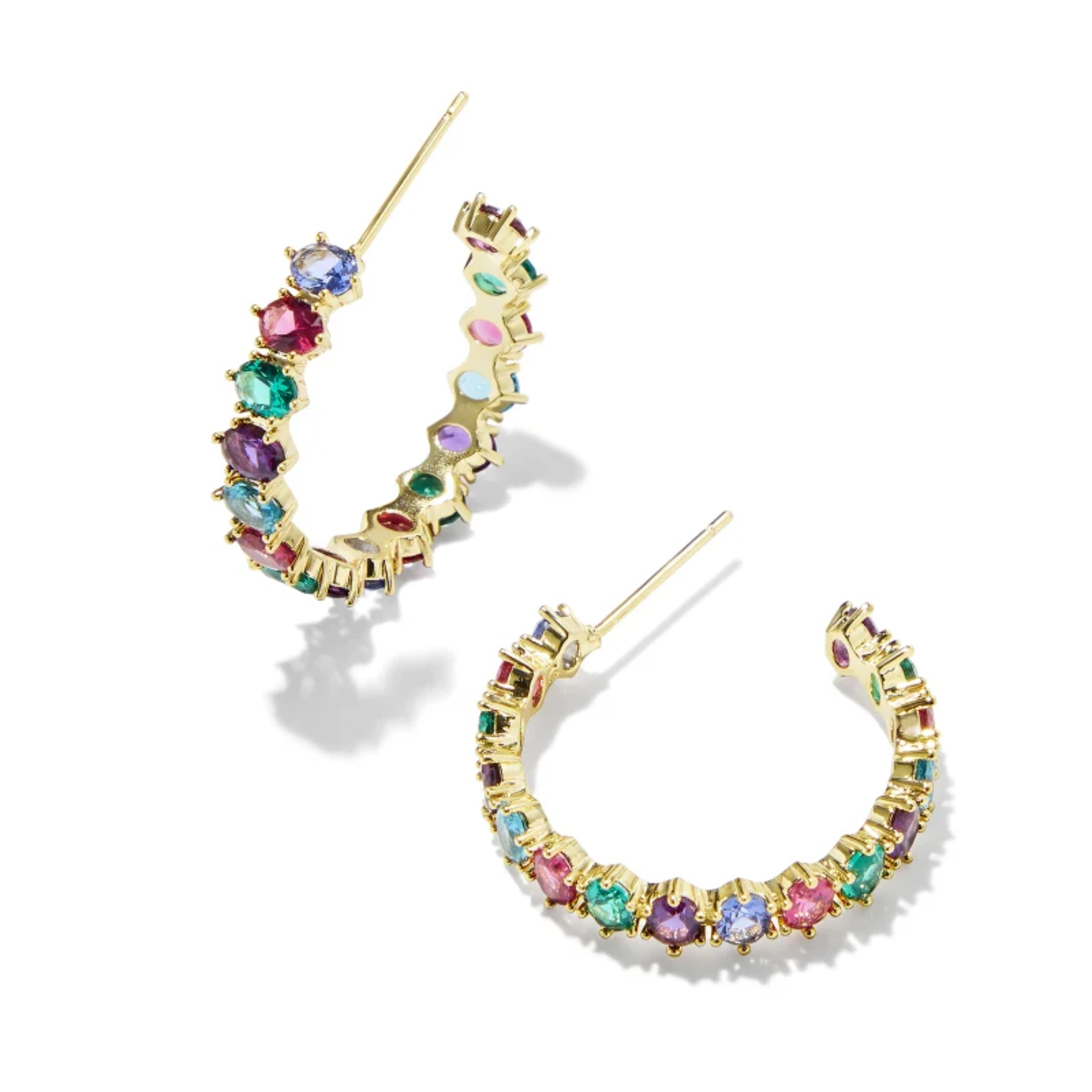 These Cailin Gold Crystal Hoop earrings in Multi Mix by Kendra Scott are pictured on a white background.