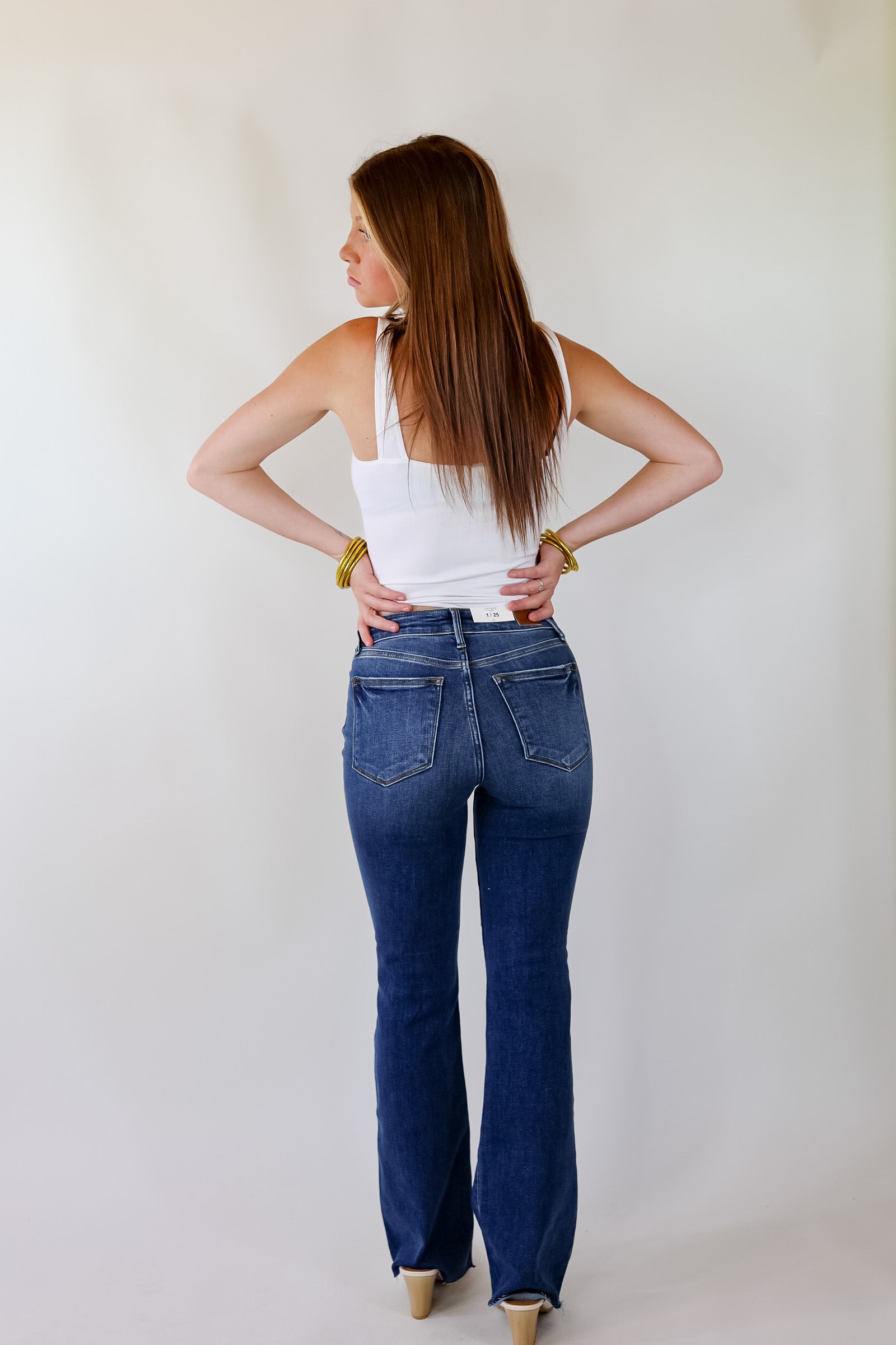 Judy Blue | Friday Feels Raw Hem Bootcut Jeans in Dark Wash - Giddy Up Glamour Boutique