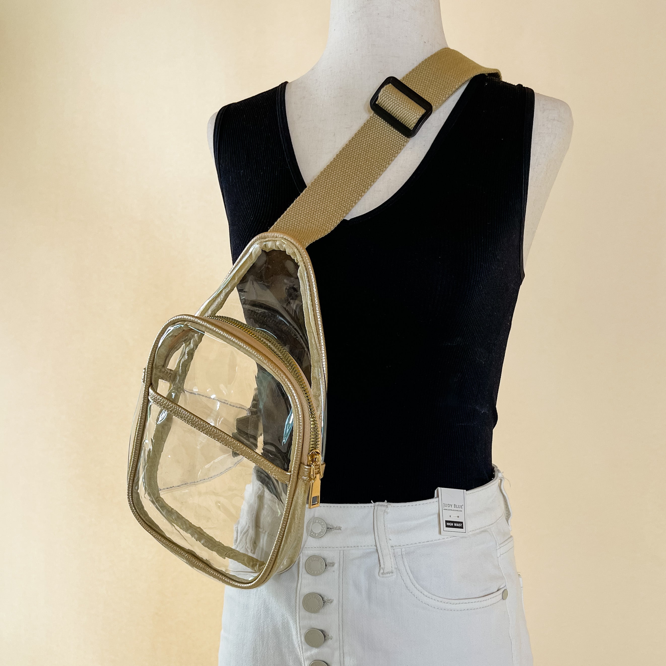 Clear Sling Backpack with a Gold Outline - Giddy Up Glamour Boutique