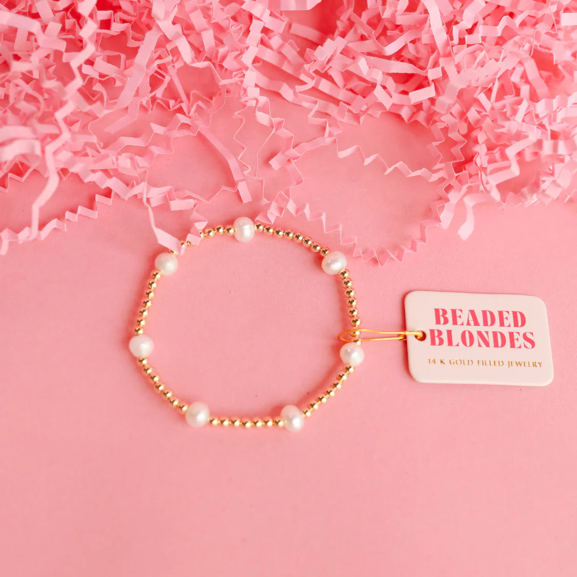 Beaded Blondes Pink Pearl Bow Bracelet