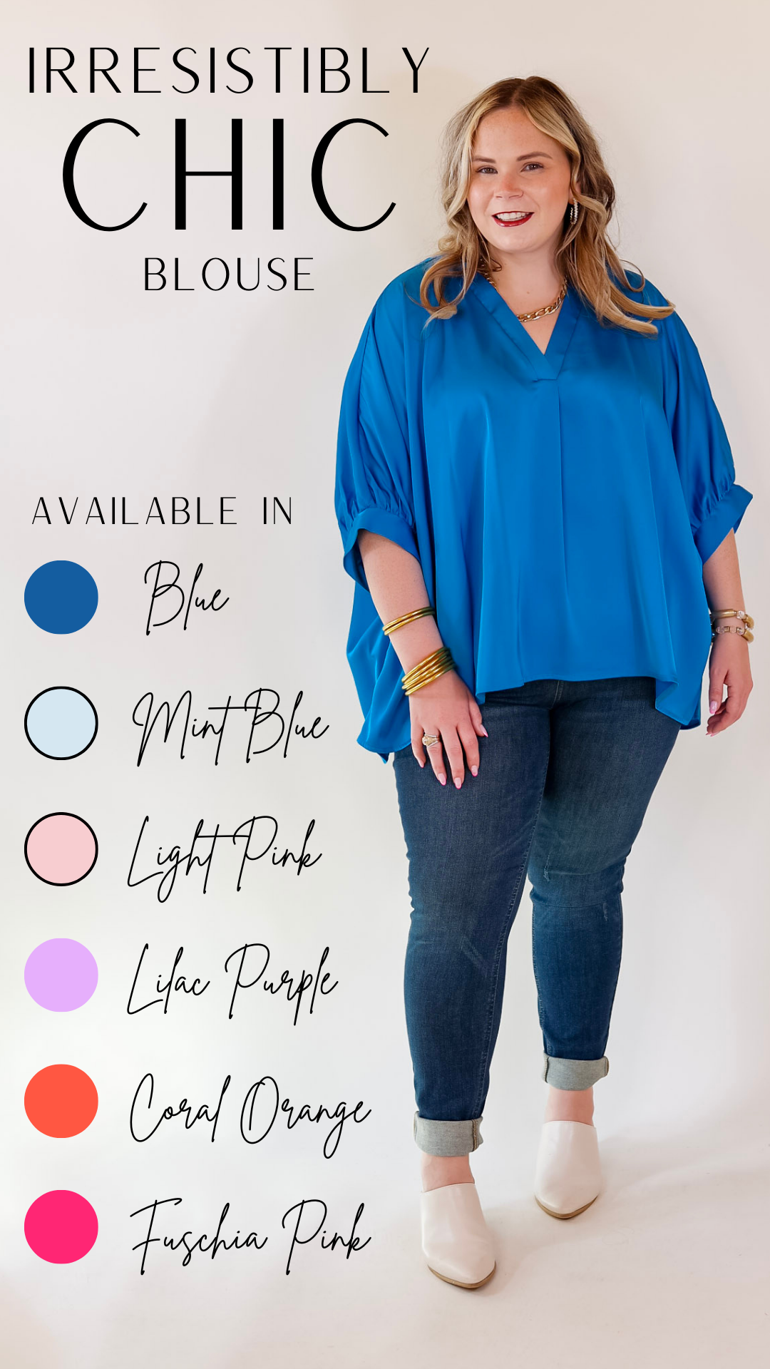 Irresistibly Chic Half Sleeve Oversized Blouse in Blue - Giddy Up Glamour Boutique