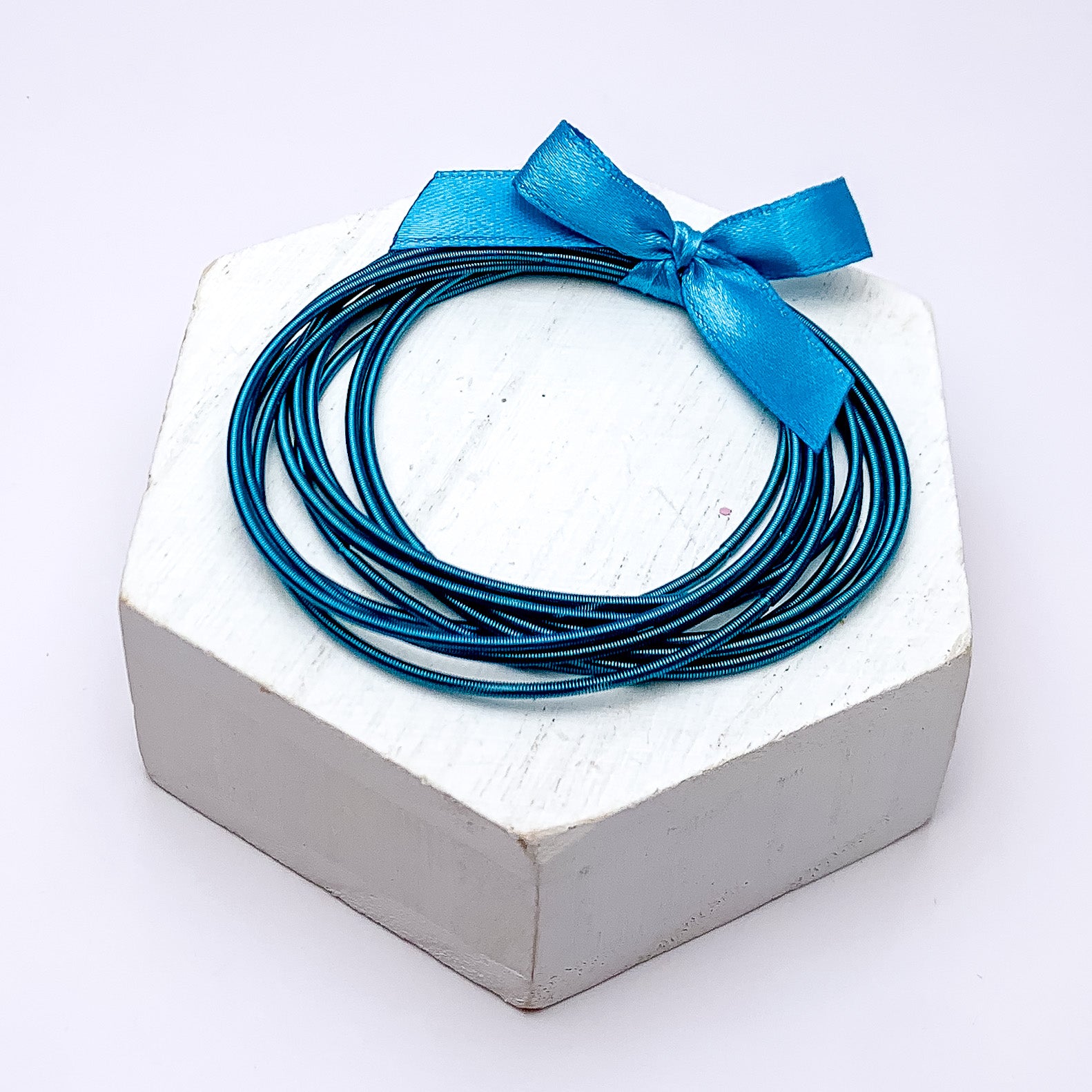 Guitar String Bracelets With Bow in Aqua Blue - Giddy Up Glamour Boutique