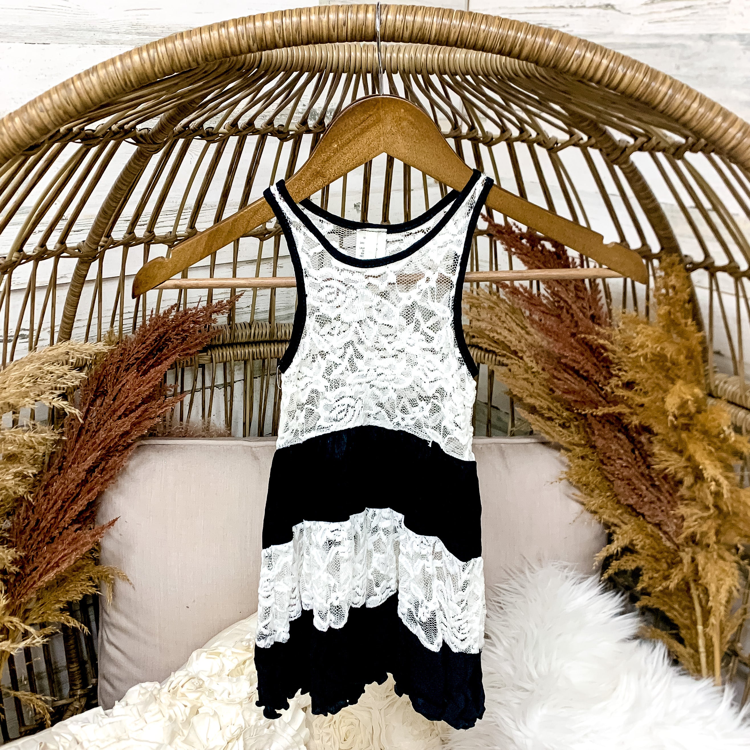 Kids Black and White Lace Tank Top - Giddy Up Glamour Boutique