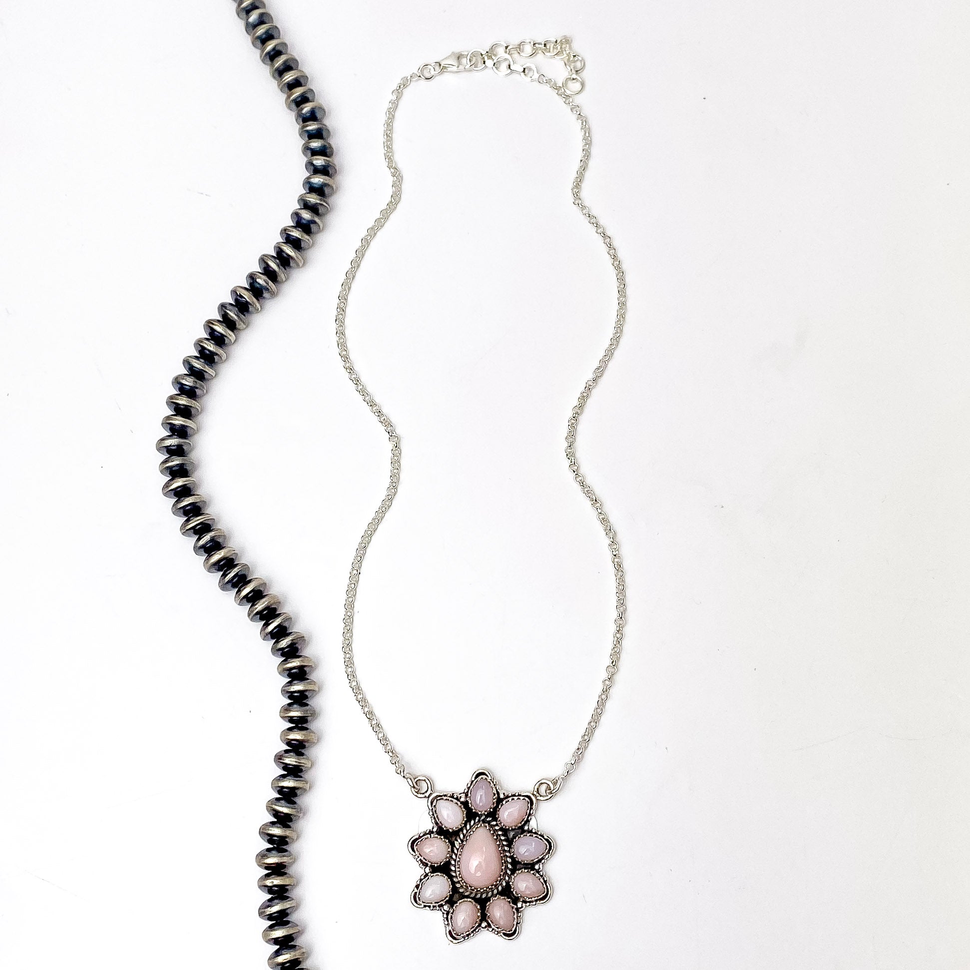 Hada Collection | Handmade Sterling Silver Necklace with Pink Opal Cluster Pendant - Giddy Up Glamour Boutique