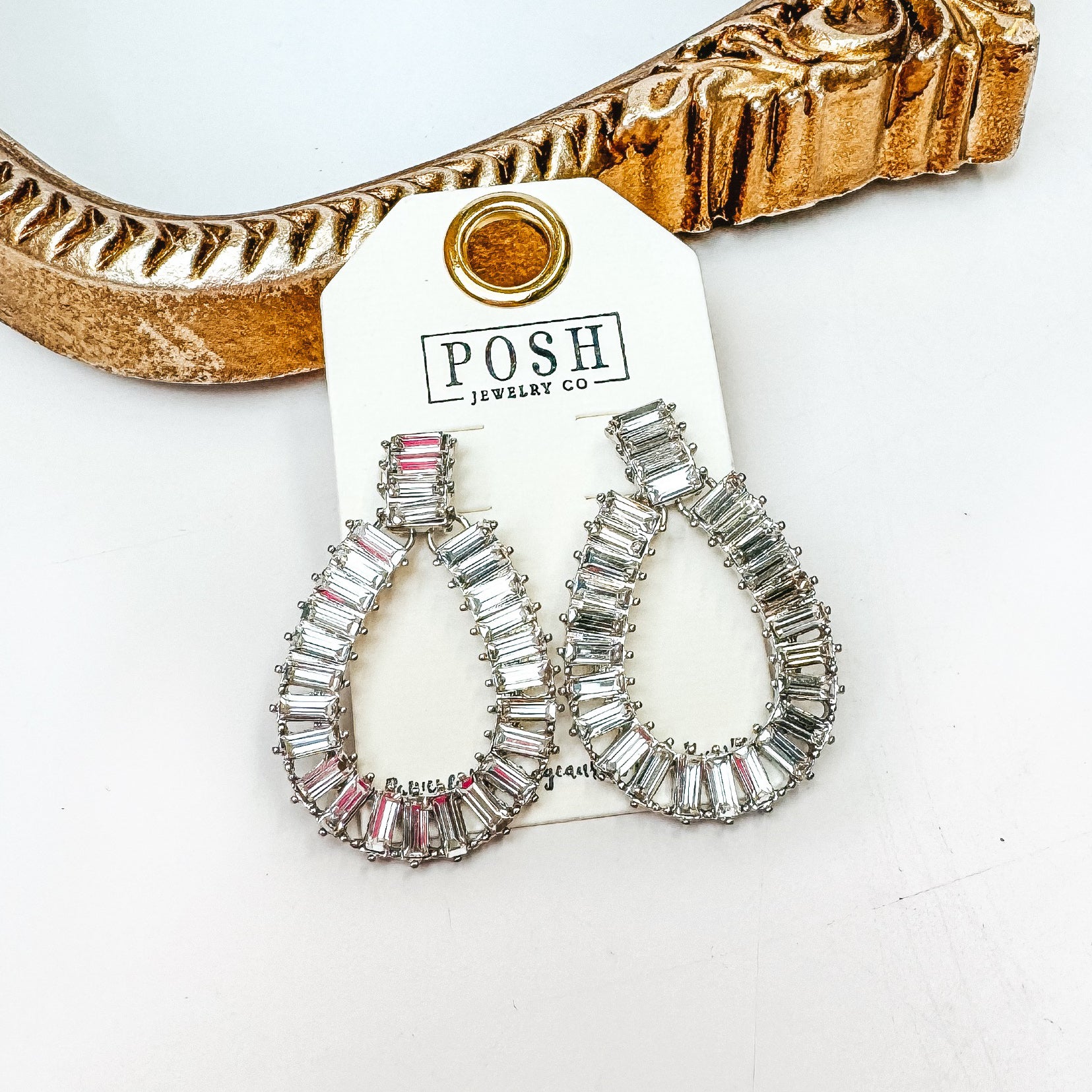 Pink Panache | Silver Tone Rhinestone Teardrop Earrings - Giddy Up Glamour Boutique