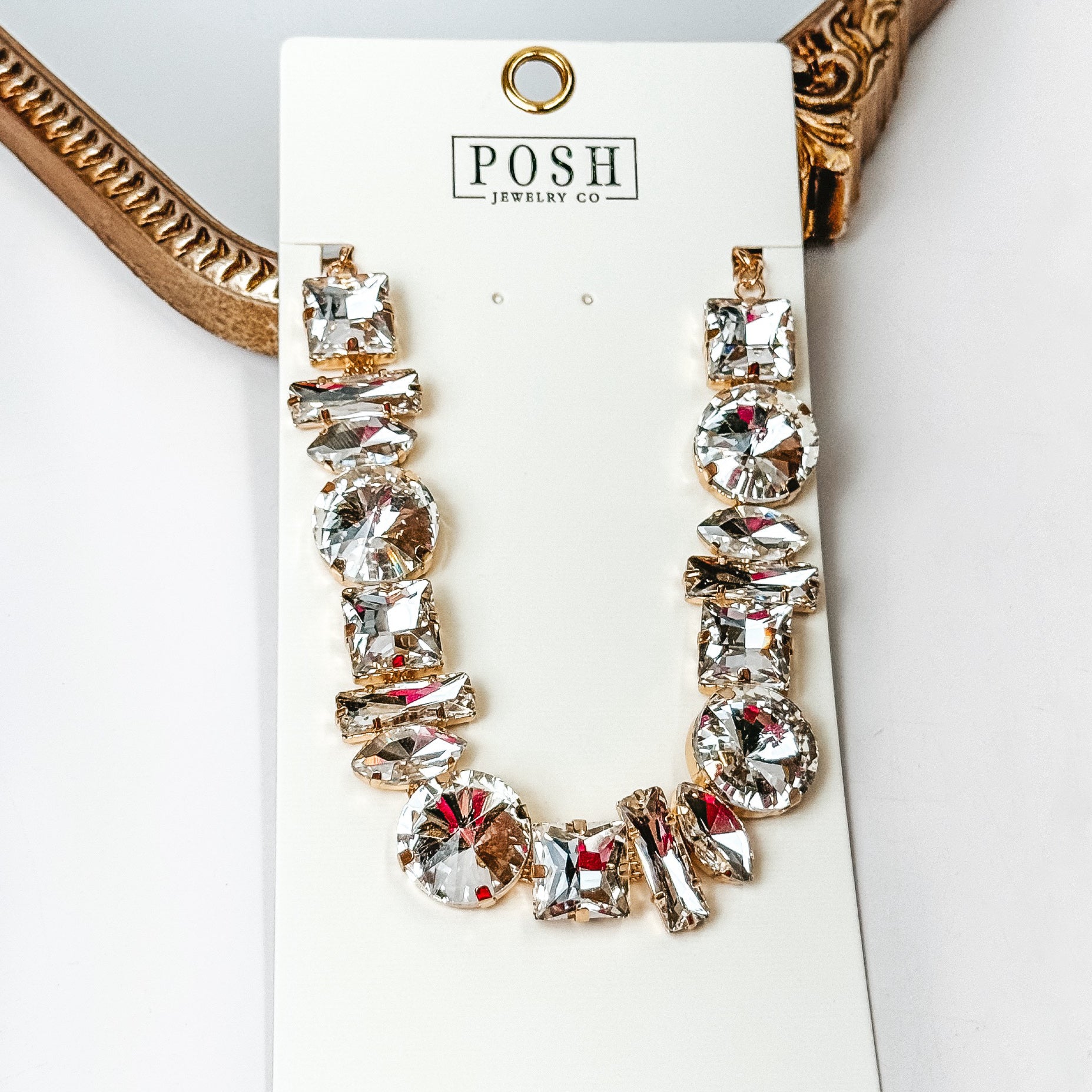 Pink Panache | Gold Tone Rhinestone Choker Necklace - Giddy Up Glamour Boutique