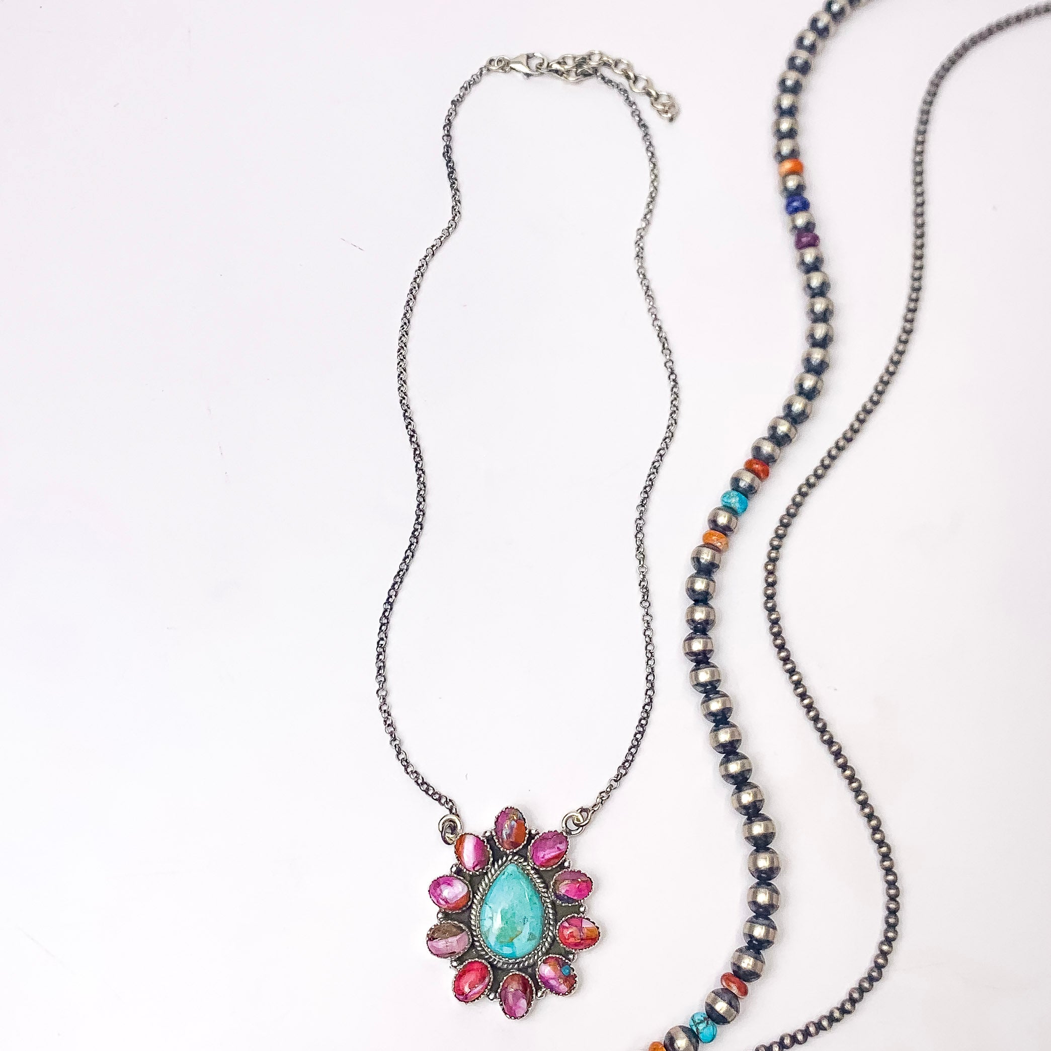 Hada Collection | Handmade Sterling Silver Necklace with Turquoise Teardrop Center and Remix Outline - Giddy Up Glamour Boutique