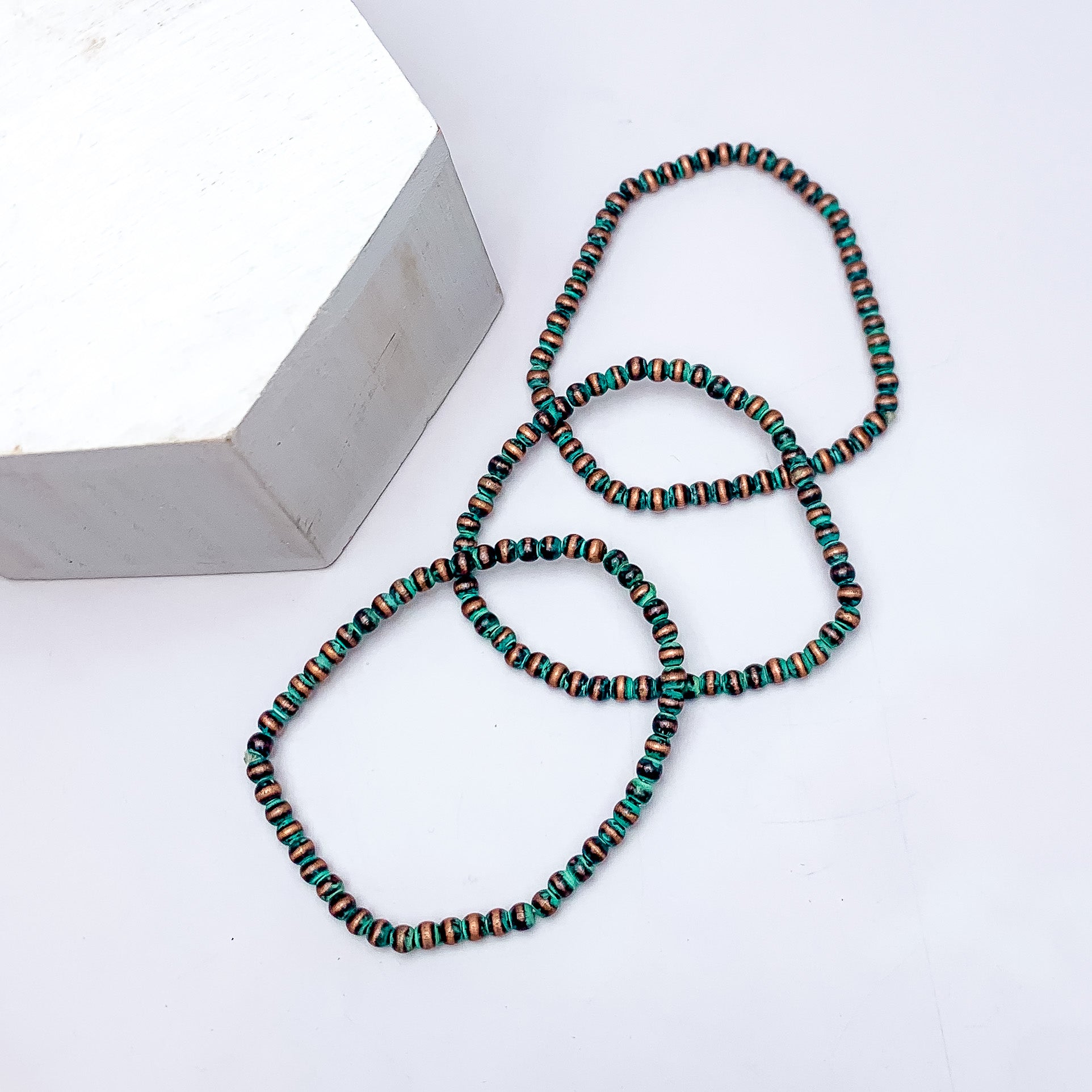 Set of Three | Stretchy Beaded Bracelets In Patina - Giddy Up Glamour Boutique