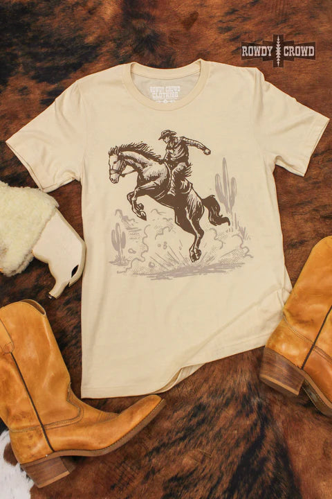 Online Exclusive | Buster Bronc Short Sleeve Graphic Tee in Beige - Giddy Up Glamour Boutique