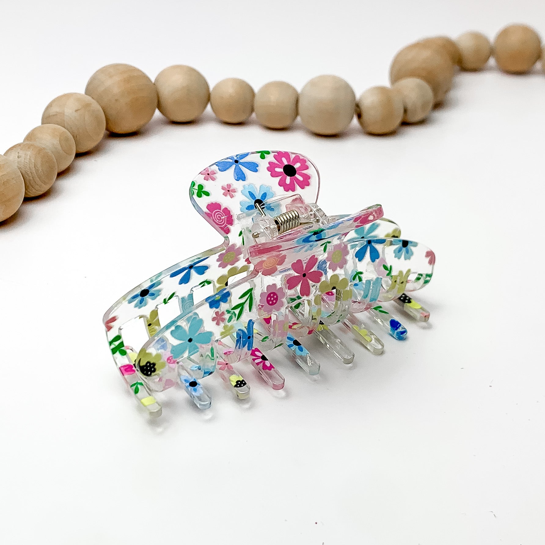 Hair Clip with Multicolor Flowers in Clear - Giddy Up Glamour Boutique