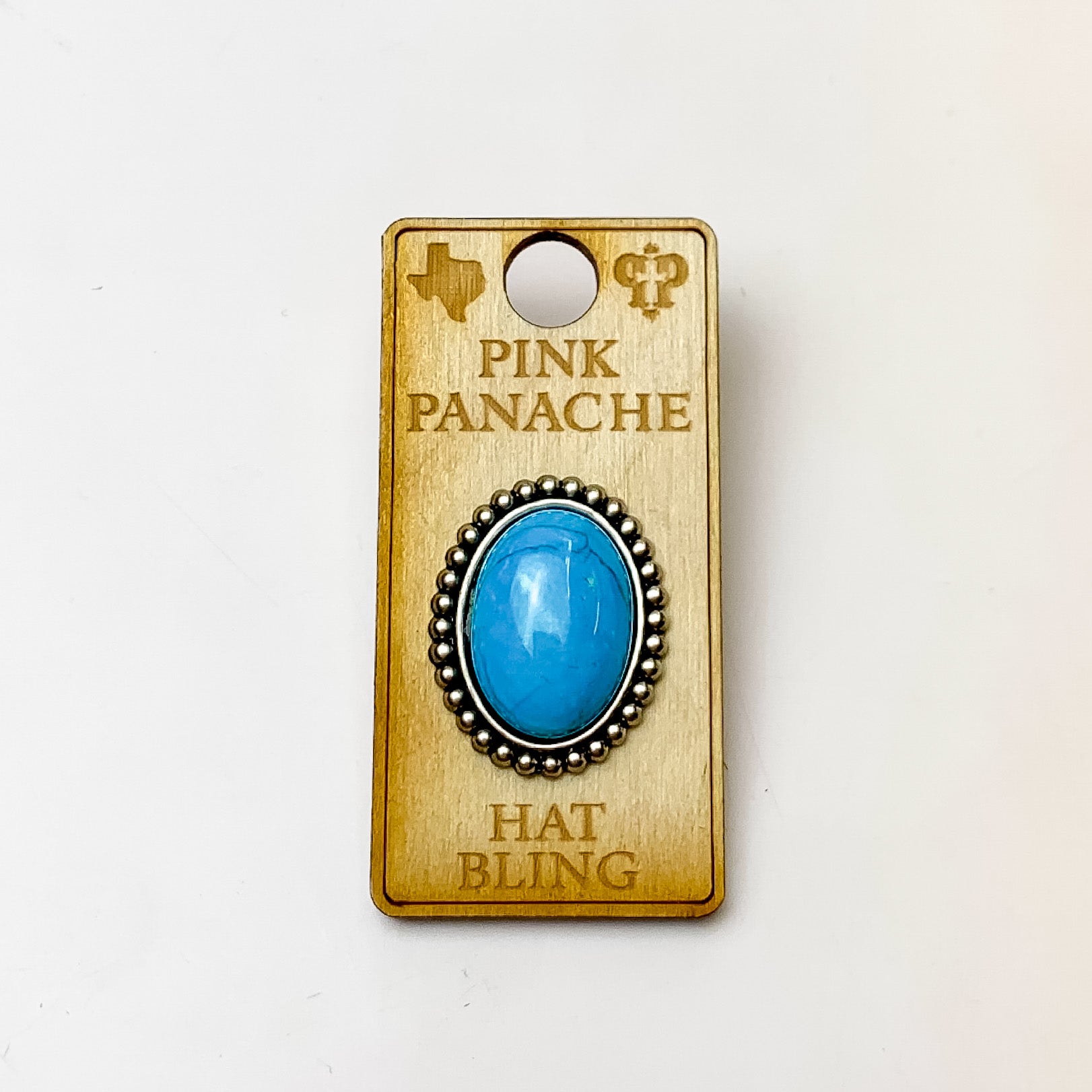 Pink Panache | Silver Tone Oval Hat Pin with Turquoise Cabochon Stone - Giddy Up Glamour Boutique